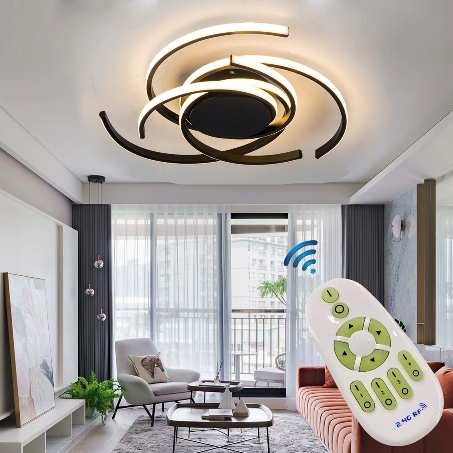 Modern Dimmable LED Ceiling Light with Remote Control - Acrylic Flush Mount Chandelier for Living Room, Dining Room & Bedroom | Energy-Efficient Flower Design Hanging Lamp for Home Decor & Ambient Lighting