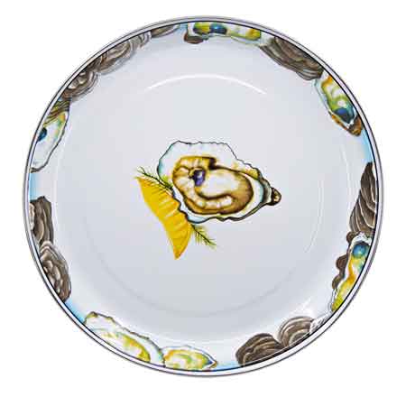 Vintage Style Enamel Oyster Serving Tray - 13 Inch Rustic Kitchen Decor for Seafood, Appetizers & Party Entertaining
