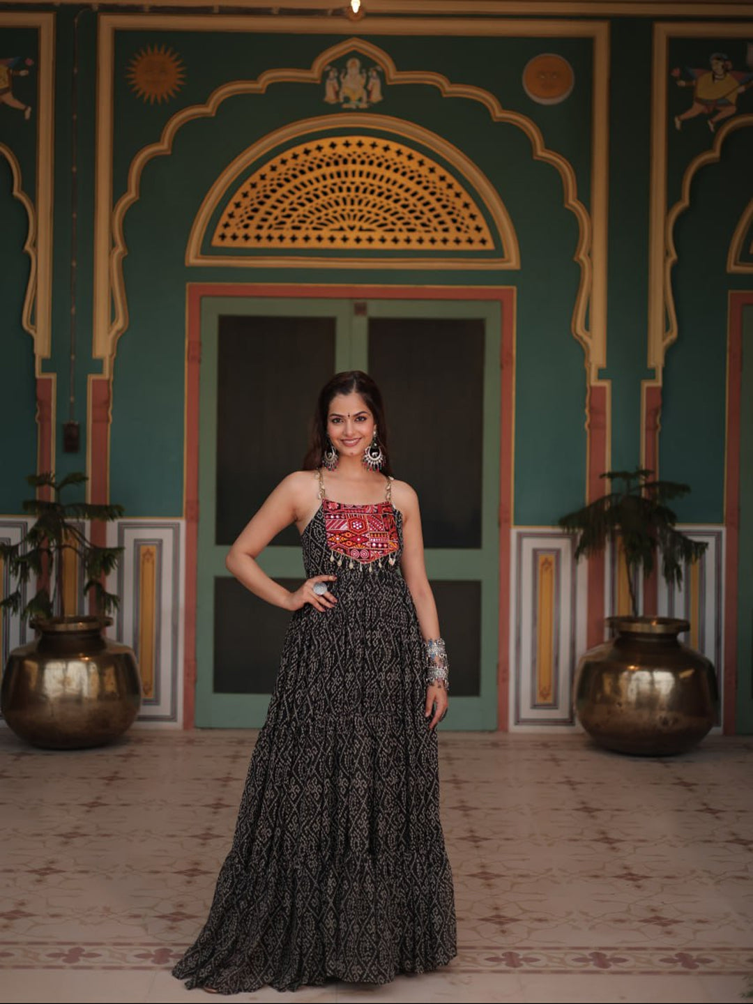 Black Navratri Special Heavy Readymade Faux Georgette Gown with Embroidery Work - Perfect for Festivals, Weddings & Special Occasions