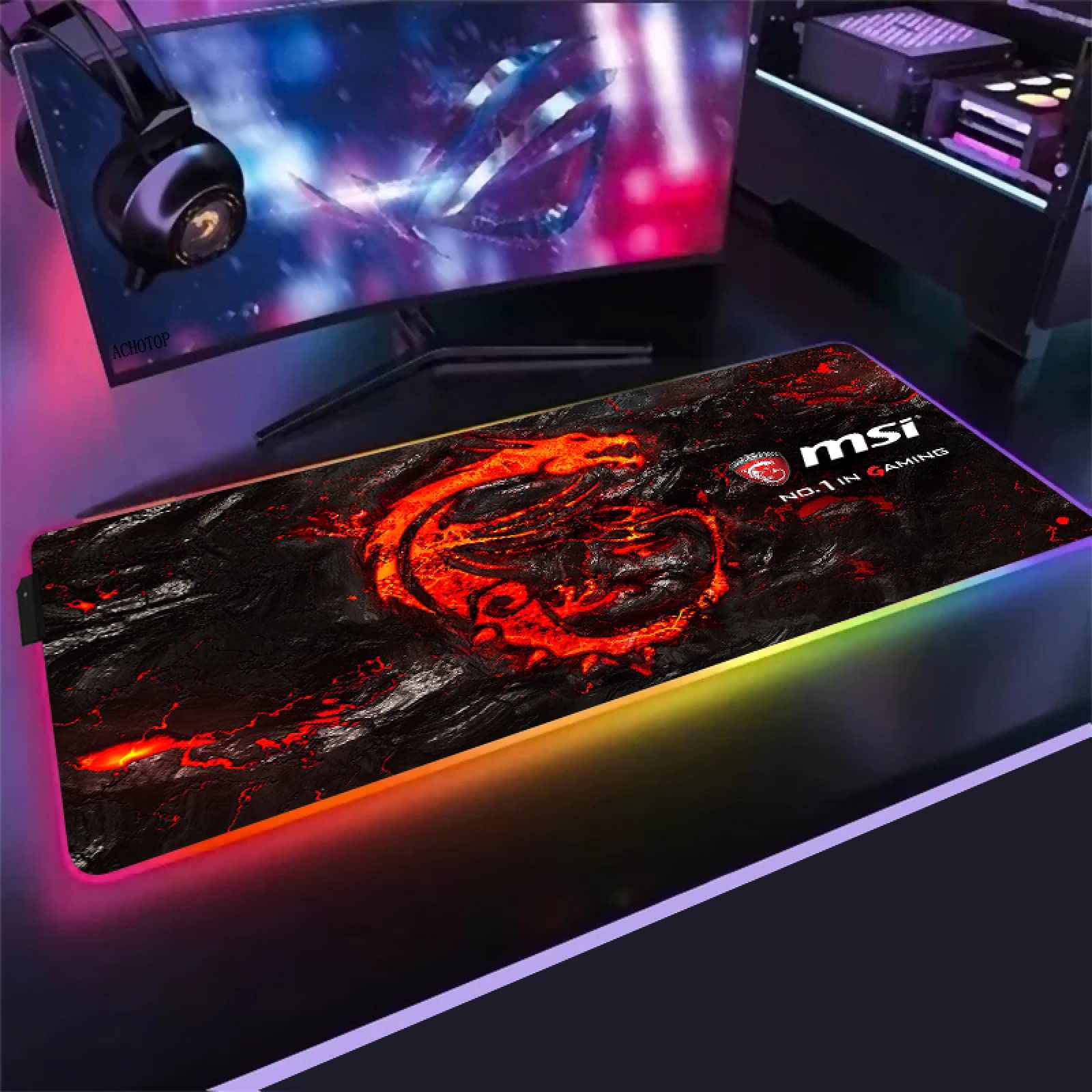 Red Dragon XXL RGB LED Gaming Mouse Pad - 300x700mm Large Extended Anti-Slip Waterproof Mouse Mat with DIY Abstract Art Design | Perfect for PC Gaming, Office Work & Streaming Setup