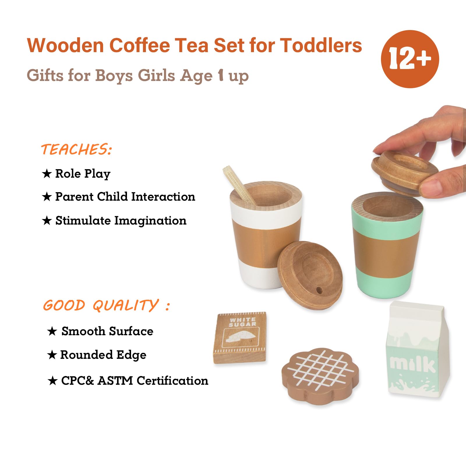 Wooden Pretend Play Coffee Cup Toys, Realistic Fake Food Play Kitchen Accessories, Educational Toddler Birthday Gift for Kids - Perfect for Role-Playing & Kitchen Fun