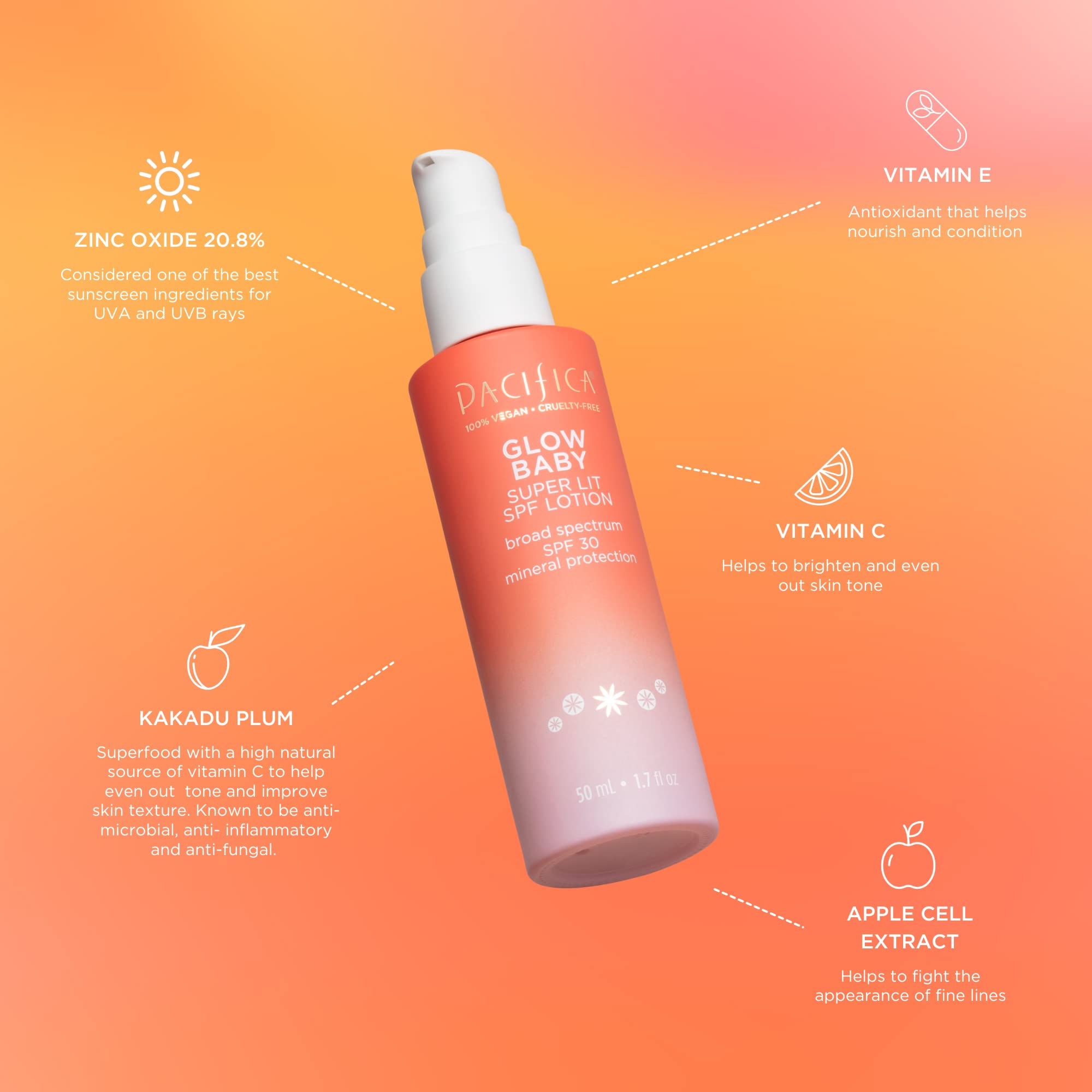 Pacifica Beauty Glow Baby Super Lit SPF 30 Tinted Moisturizer - Broad Spectrum Mineral Sunscreen with Zinc Oxide for UVA/UVB Protection - Vegan Face Lotion for Daily Skincare - 1.7 fl oz (1 Count) | Perfect for Beach Days, Outdoor Activities & Everyday Sun Protection