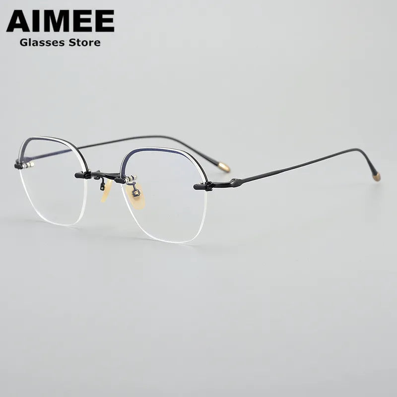 Stylish Unisex Semi-Rimmed Polygon Square Titanium Eyeglasses Frame - Lightweight & Durable for Work, Reading & Fashion (Model 102008)