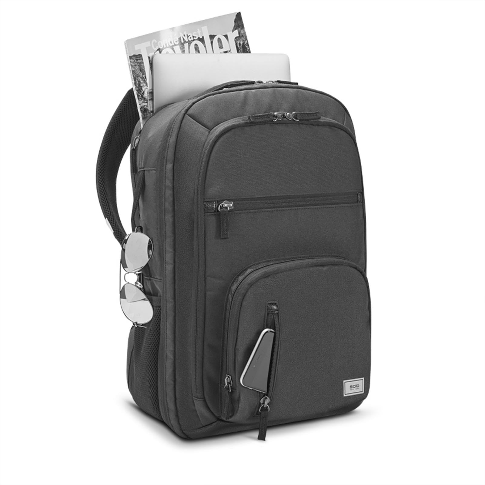 Solo New York Grand Travel TSA Backpack - Black Recycled Laptop Backpack for 17.3