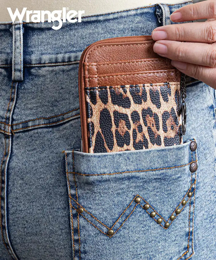 Wrangler Cow Print Mini Zip Card Holder - Stylish & Compact Wallet for Everyday Use, Travel, and Outdoor Adventures