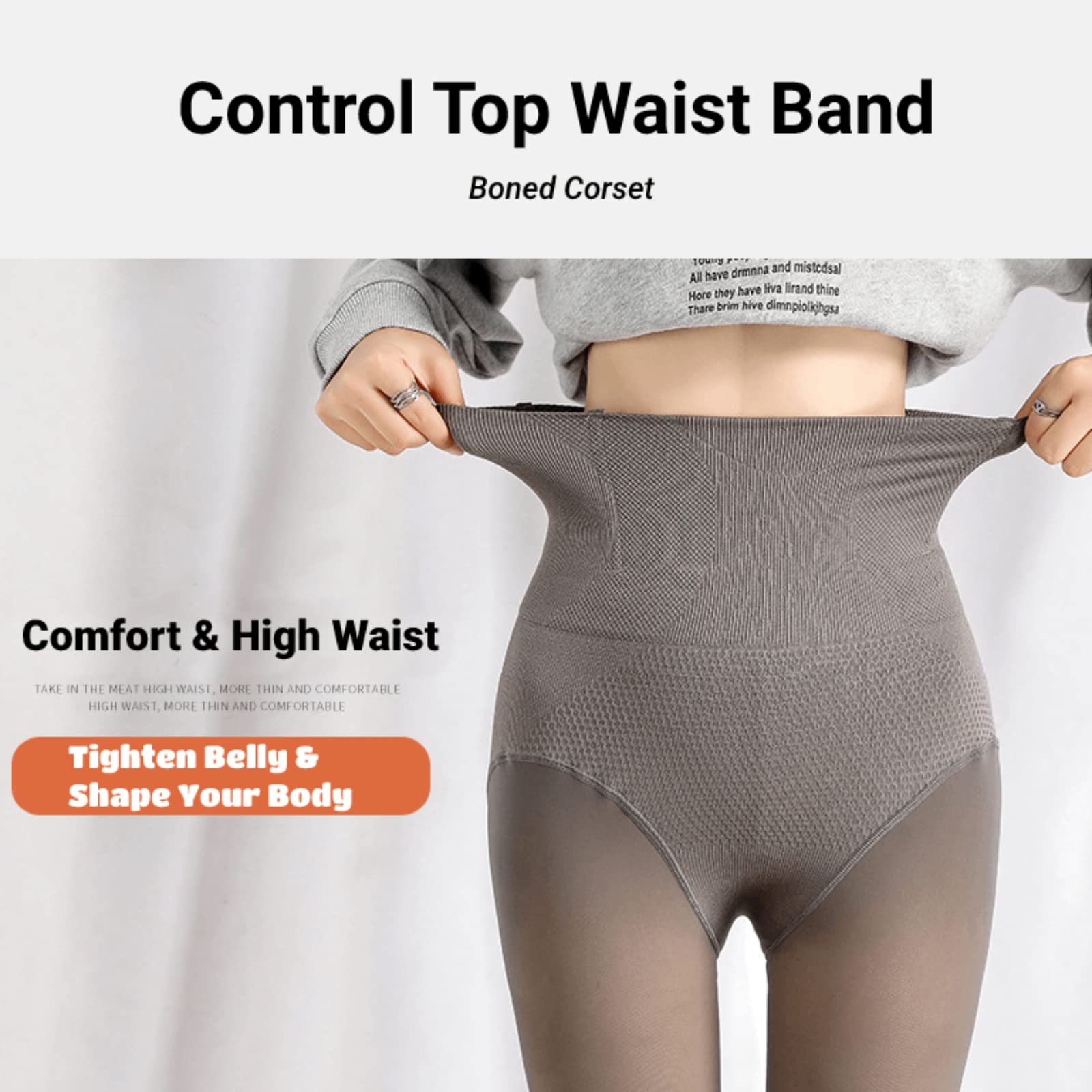 Aobiono Women's Fleece Lined Thermal Tights - High Waist Tummy Control Pantyhose, Warm Plush Winter Stockings for Cold Weather, Yoga & Outdoor Activities