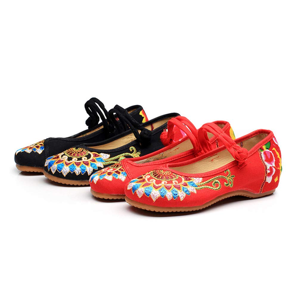 BININBOX Women's Floral Embroidered Loafers - Handmade Comfortable Black Mary Jane Ballet Flats with Round Toe | Perfect for Casual Wear, Office & Spring Outfits