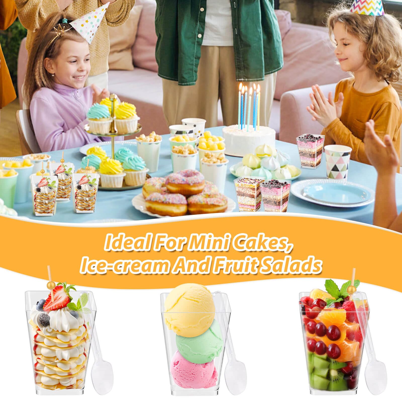 190-Piece 5 oz Clear Plastic Dessert Cups Set with Spoons & Cocktail Picks - Mini Parfait Shooter Cups for Party Appetizers, Yogurt, Pudding, Ice Cream, Jello - Perfect for Weddings, Baby Showers & Catering Events