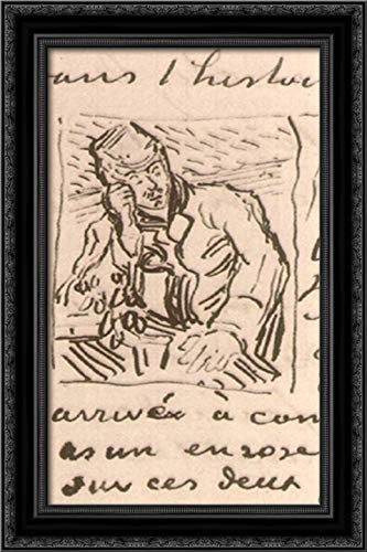 Vincent van Gogh Doctor Gachet Sitting at Table with Books - 16x24 Black Ornate Wood Framed Canvas Art Print - Famous Oil Painting Reproduction for Living Room, Office Decor