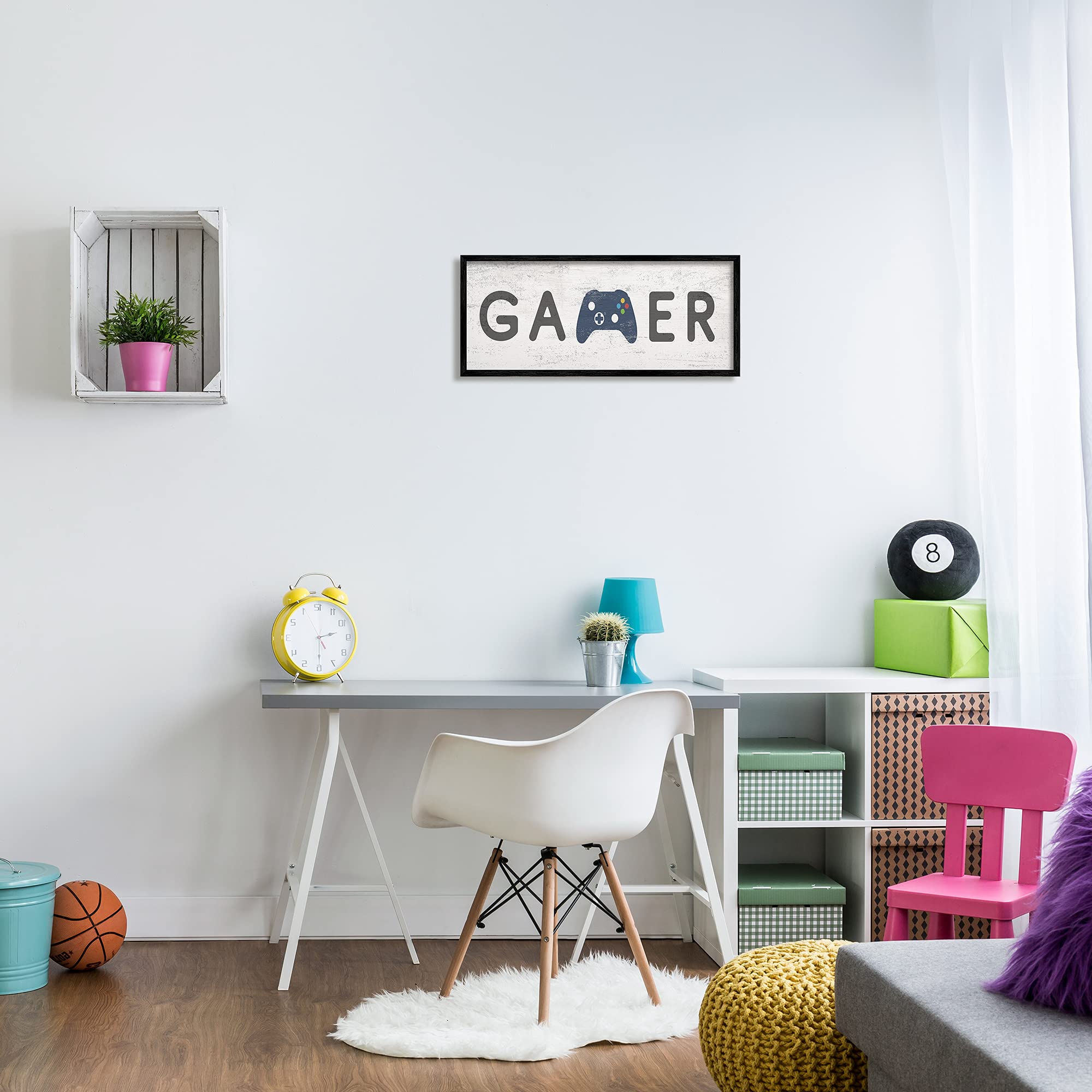 Stupell Industries Gamer Typography Kids' Video Game Controller Wall Art Sign - Black Framed 10