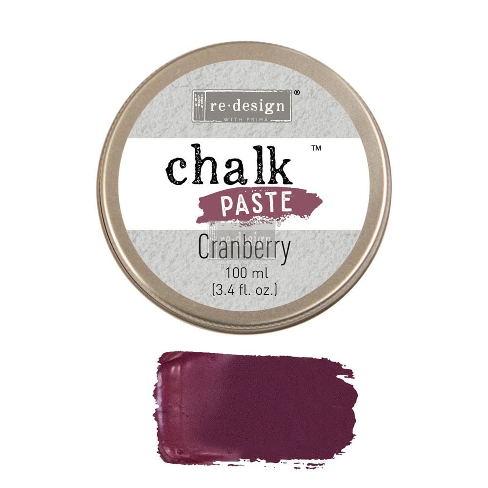 Prima Marketing Inc. Redesign Chalk Paste - Cranberry Color, Water-Based Paint for DIY Crafts, Home Decor & Furniture Upcycling - Perfect for Chalkboards, Signs, and Creative Projects
