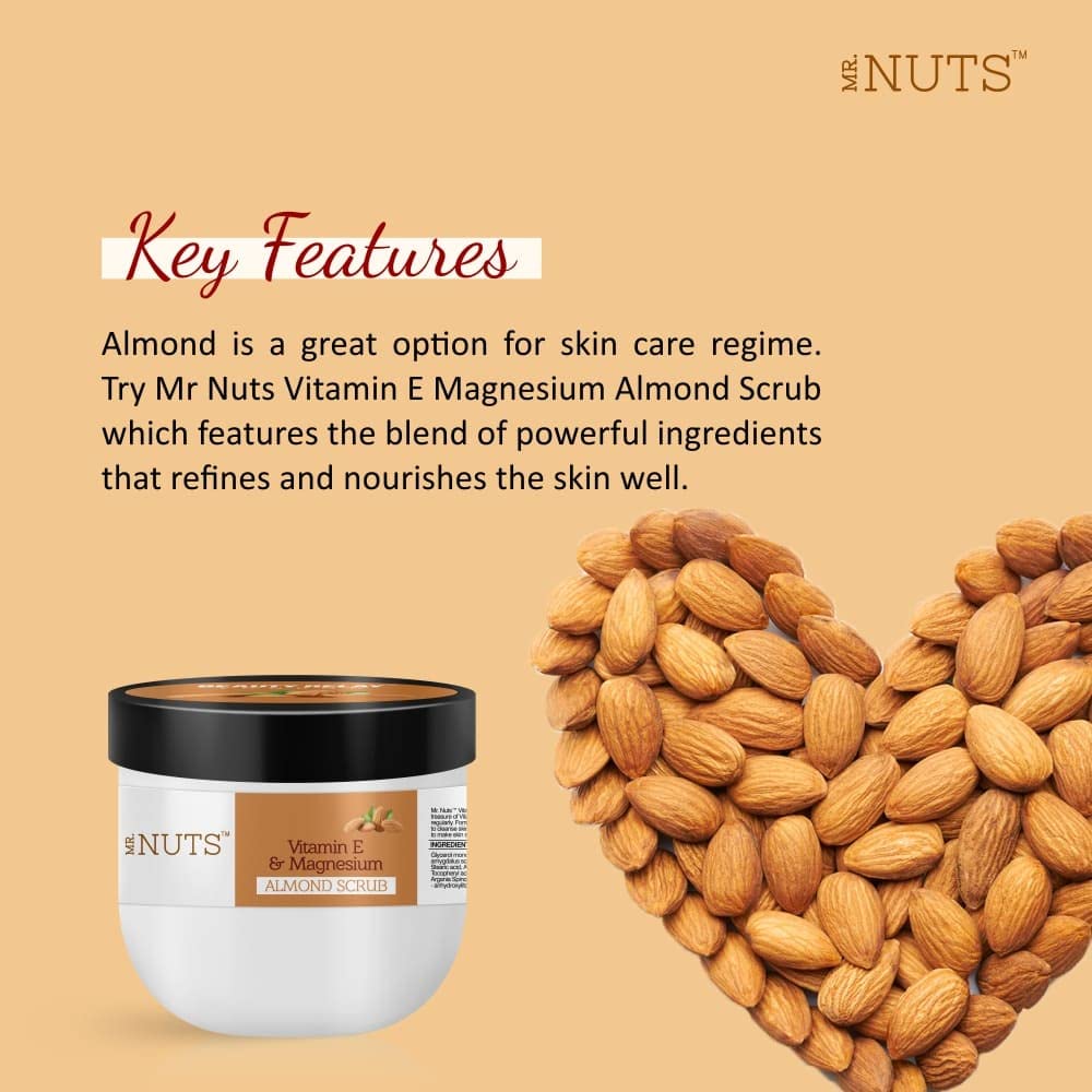 BEAUTYRELAY LONDON Vitamin-E Magnesium Almond Face Scrub - Brightens Complexion, Smooths & Nourishes Skin, Deep Moisturizer - Skin Lightening Exfoliator (180g) - Perfect for Daily Skincare Routine & Glowing Skin