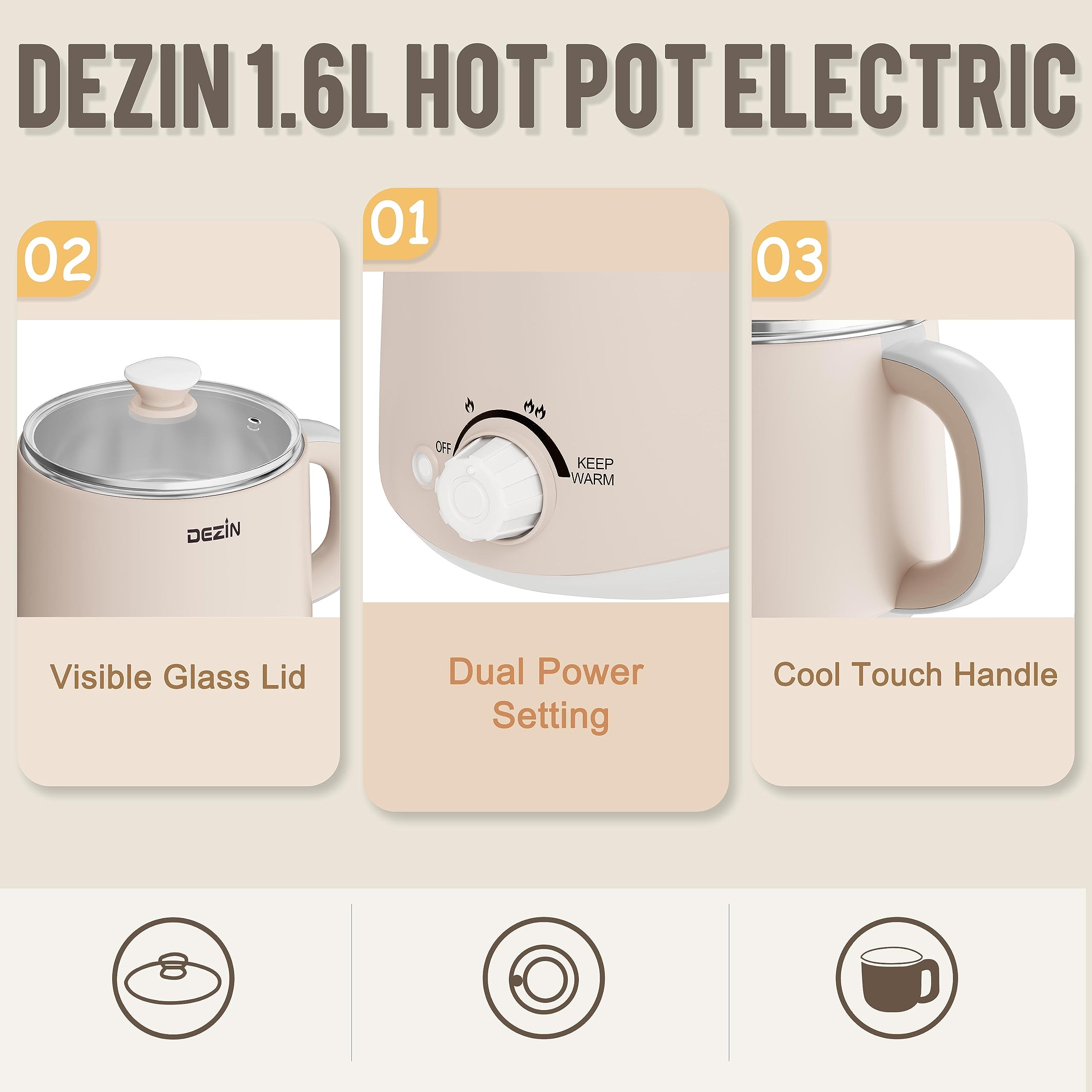1.6L Electric Hot Pot & Ramen Cooker - Stainless Steel Multifunctional Cooker for Eggs, Pasta, Soup, Porridge & Oatmeal with Adjustable Temperature & Keep Warm - Perfect for Dorm, Office, Small Kitchen & Camping Cooking