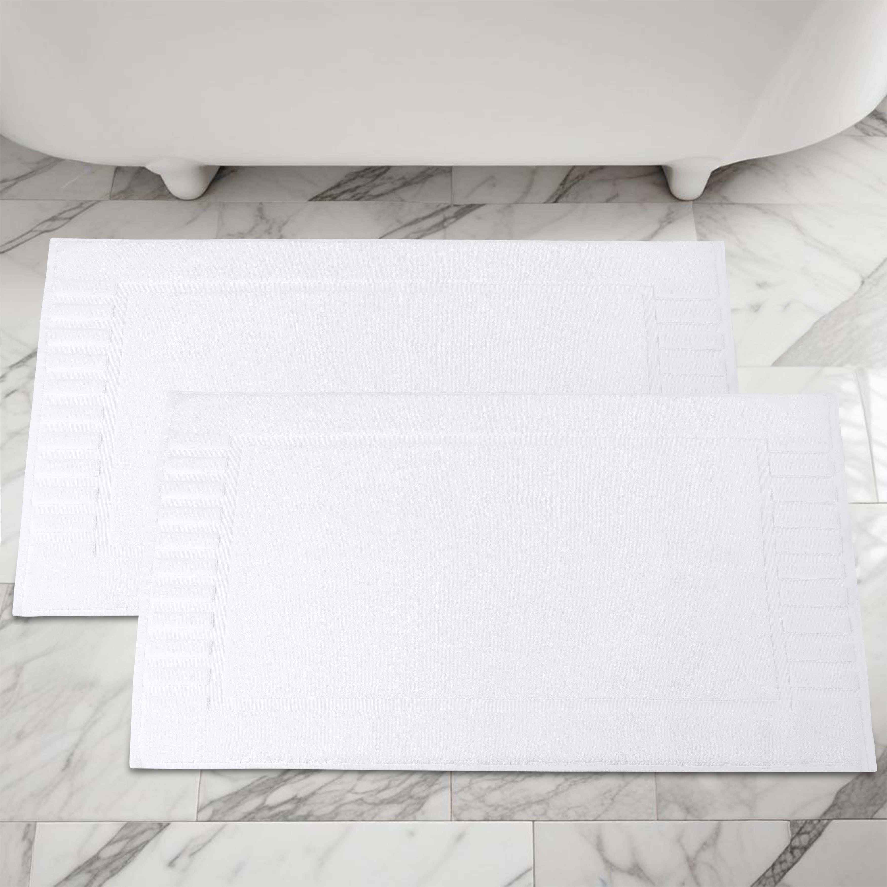 Premium Cotton Modern Geometric Border Bath Mat Set of 2 - Ultra Absorbent, Non-Slip, Quick Dry Bathroom Rug for Bath, Shower & Vanity Area