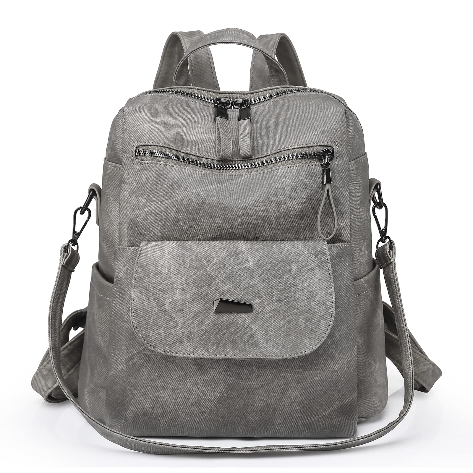 Stylish Women's Leather Backpack Purse - Anti-Theft Convertible Handbag for Travel, Work & Daily Use - Fashionable Grey Casual Bag for Women