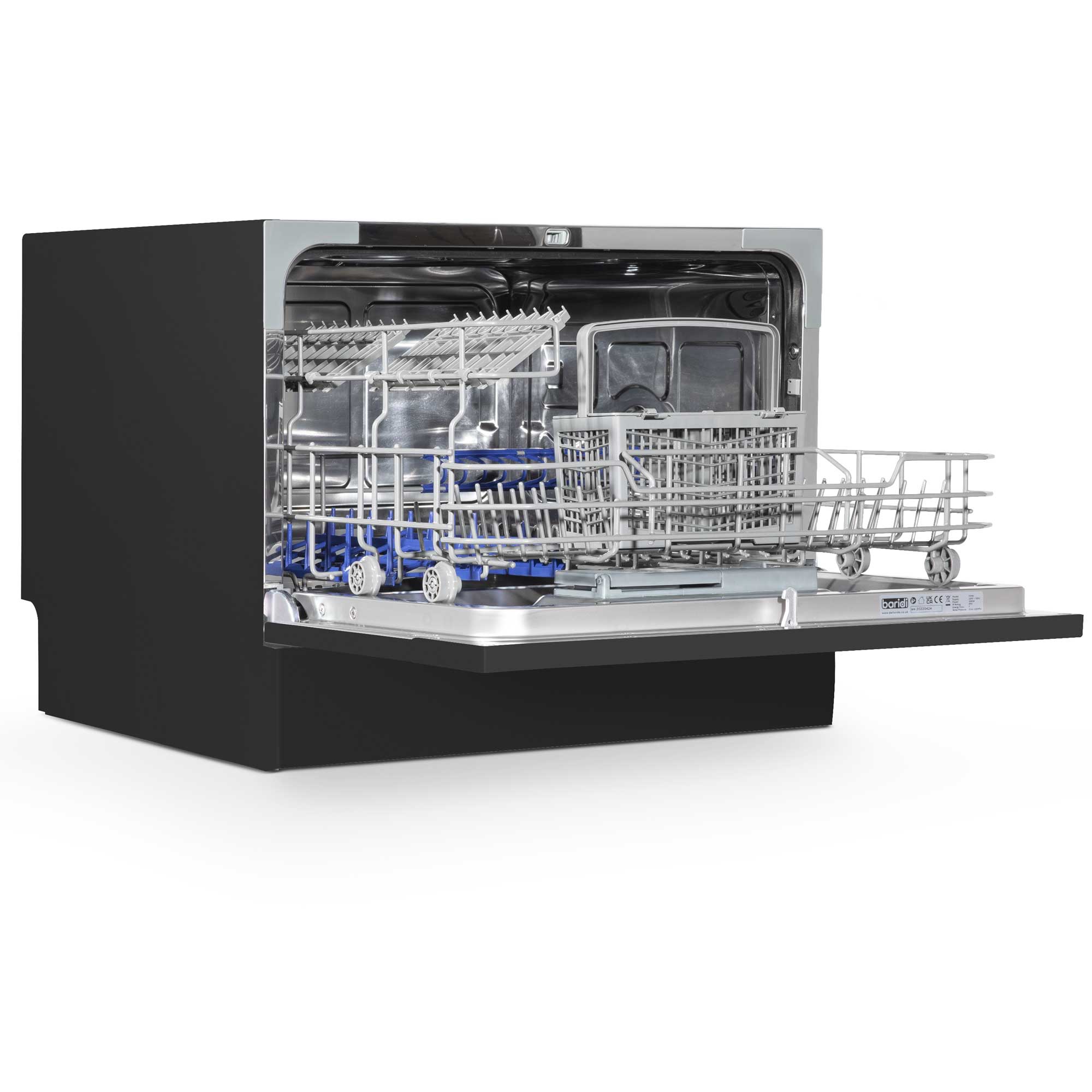 Baridi Compact Tabletop Dishwasher - 6 Place Settings, 6 Wash Programs, Ultra Quiet 49dB, 6.5L Capacity in Sleek Black (Model DH85) - Perfect for Small Kitchens, Apartments, RVs & Dorm Rooms