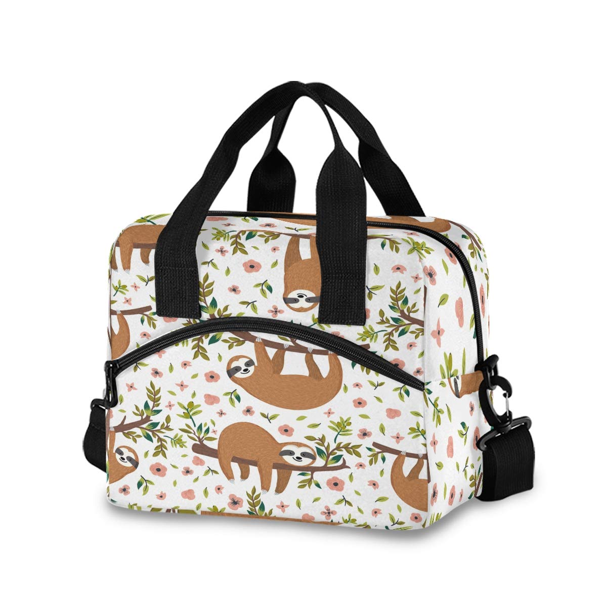 Baby Sloth Floral Lunch Bag for Women - Cute Cartoon Animal Insulated Tote Lunch Box, Waterproof Thermal Cooler Bag for Work, Picnic, Beach & Sports