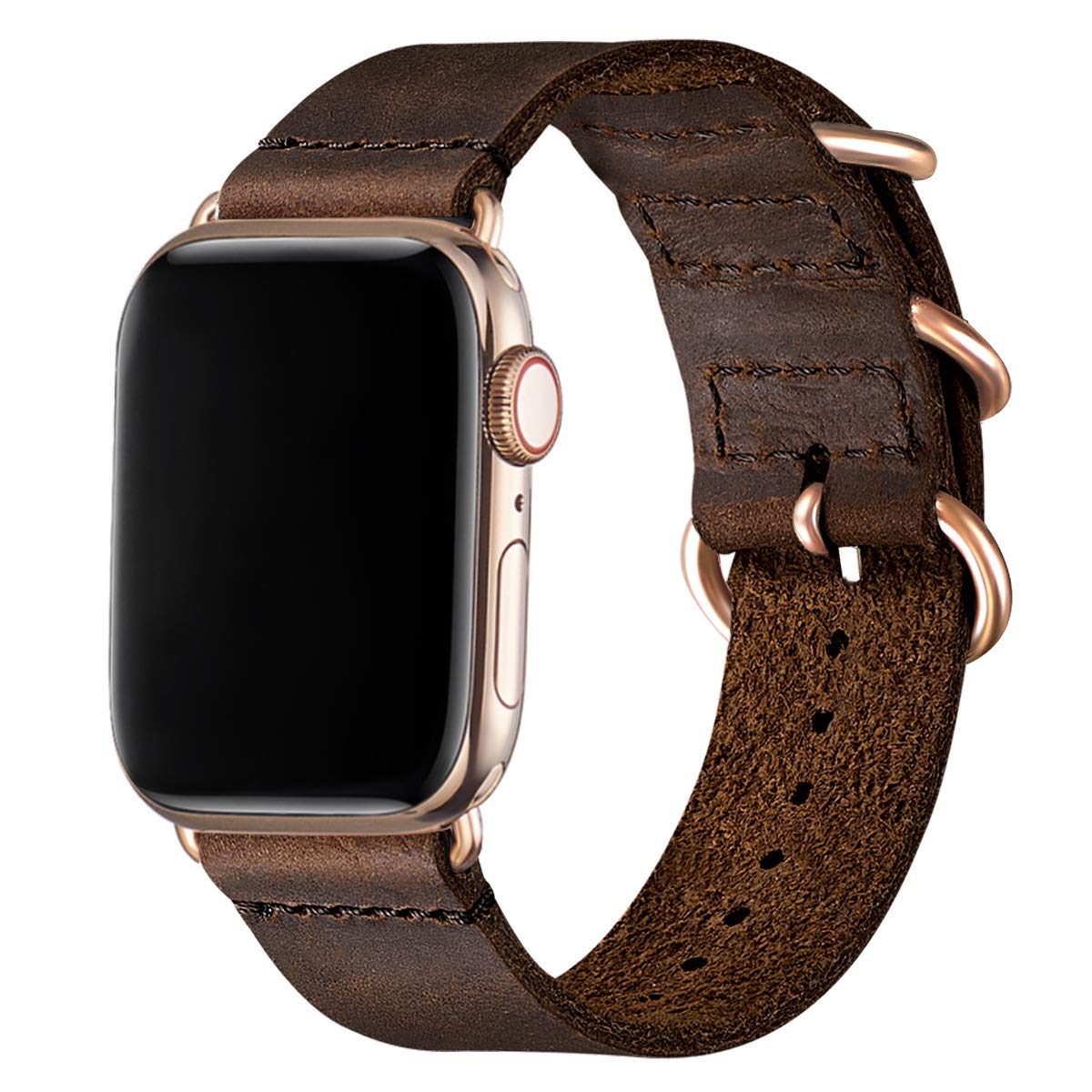 Vintage Genuine Leather Watch Band for Apple Watch 38mm 40mm 41mm 42mm 44mm 45mm 49mm - Compatible with iWatch Ultra SE Series 8/7/6/5/4/3/2/1 - Retro Strap for Men & Women (Coffee/Gold) - Perfect for Business, Casual & Formal Occasions