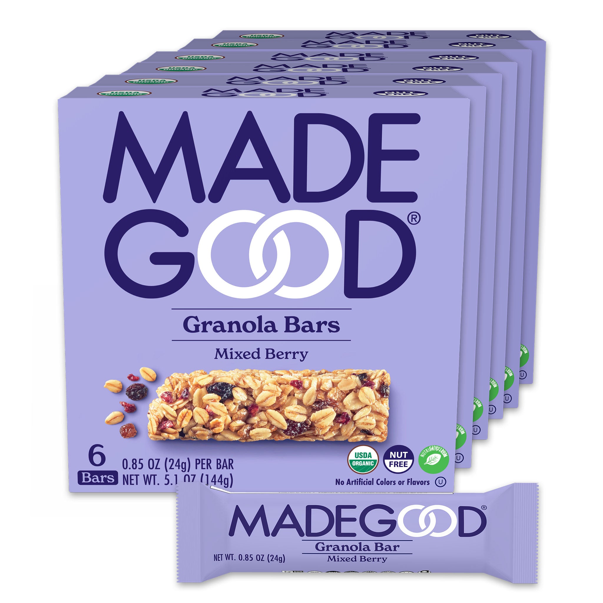 Made Good Mixed Berry Granola Bars - Organic, Gluten Free, Vegan Snacks for Kids & Adults - Perfect for School Lunches, Hiking & On-the-Go Energy Boost