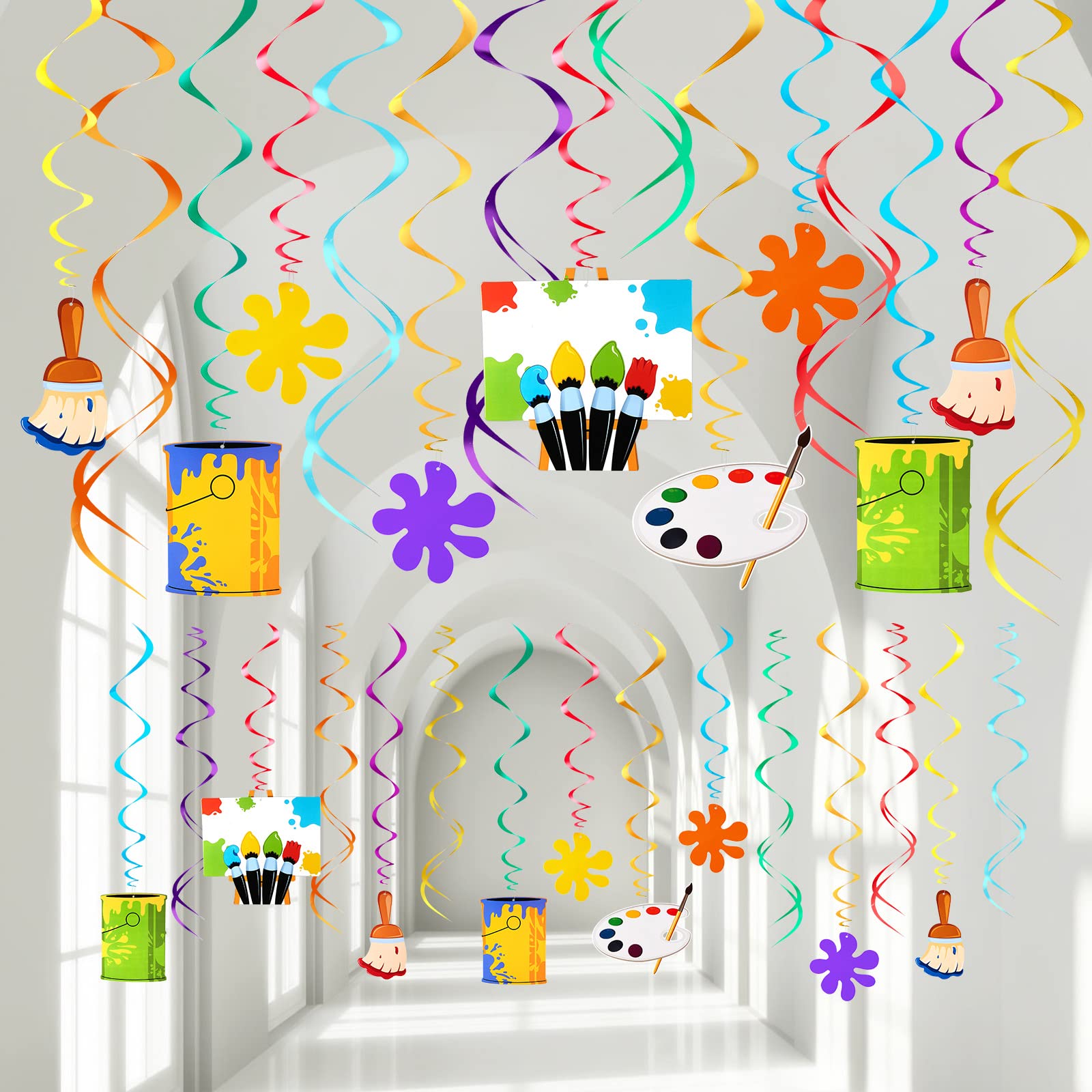 Shappy 54 Pieces Colorful Paint Swirl Hanging Decorations - Artist Theme Party Supplies for Birthday, Baby Shower & Classroom Art Projects