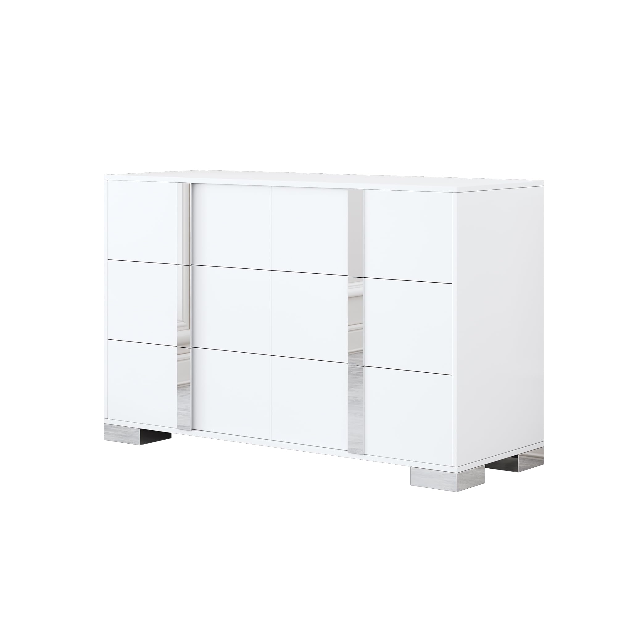 Linique 4-Piece Queen Size Bedroom Set with LED Upholstered Platform Bed, 2 Mirrored Nightstands & Dresser - Modern Wooden Bed Frame with Velvet Headboard in White | Perfect for Contemporary Master Bedrooms & Guest Rooms