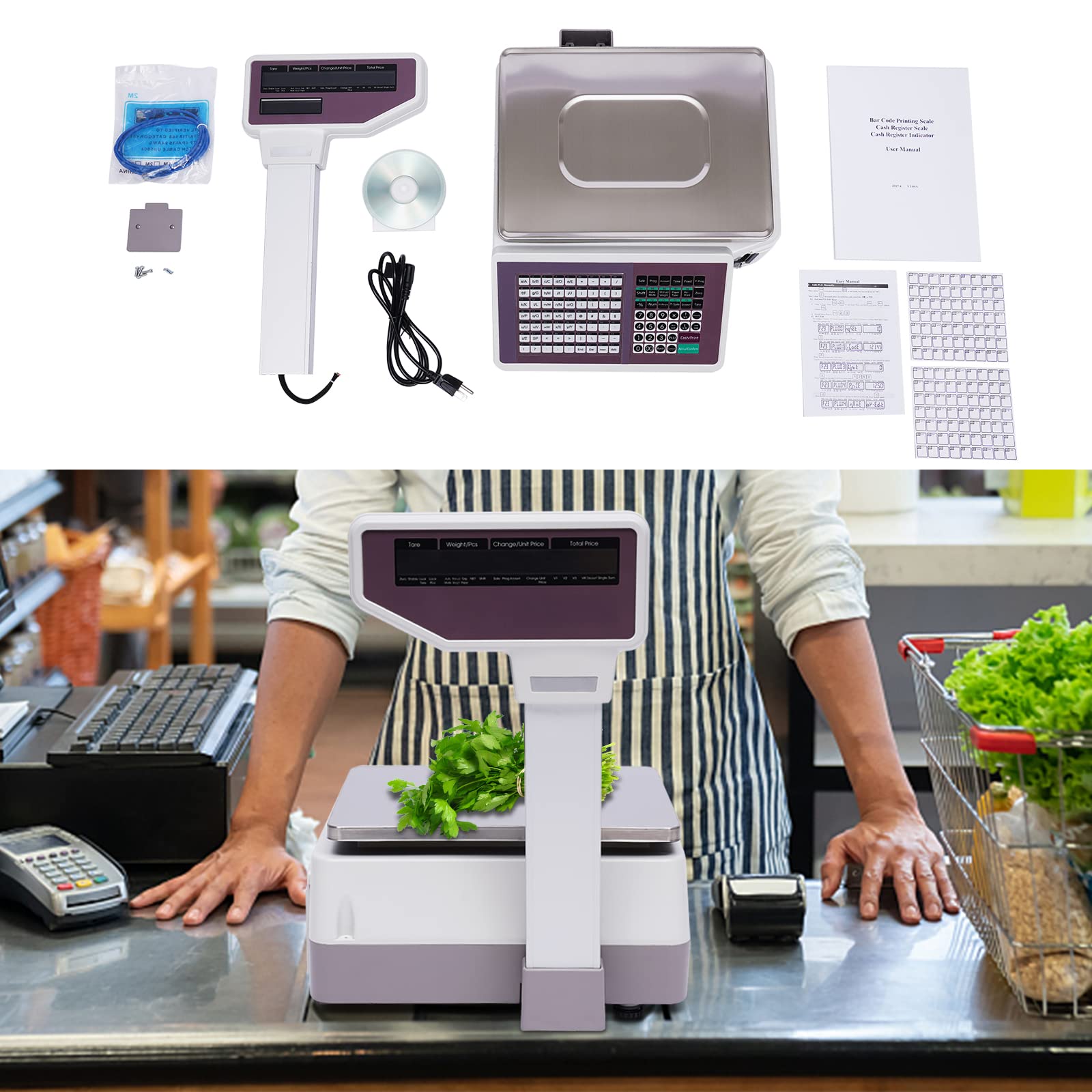 Commercial Price Computing Scale with Thermal Label Printer - 66lb Capacity, Pole Display & Mobile App for Supermarkets, Retail Stores, and Farmers Markets | Perfect for Checkout Counters, Inventory Management, and Shipping Departments