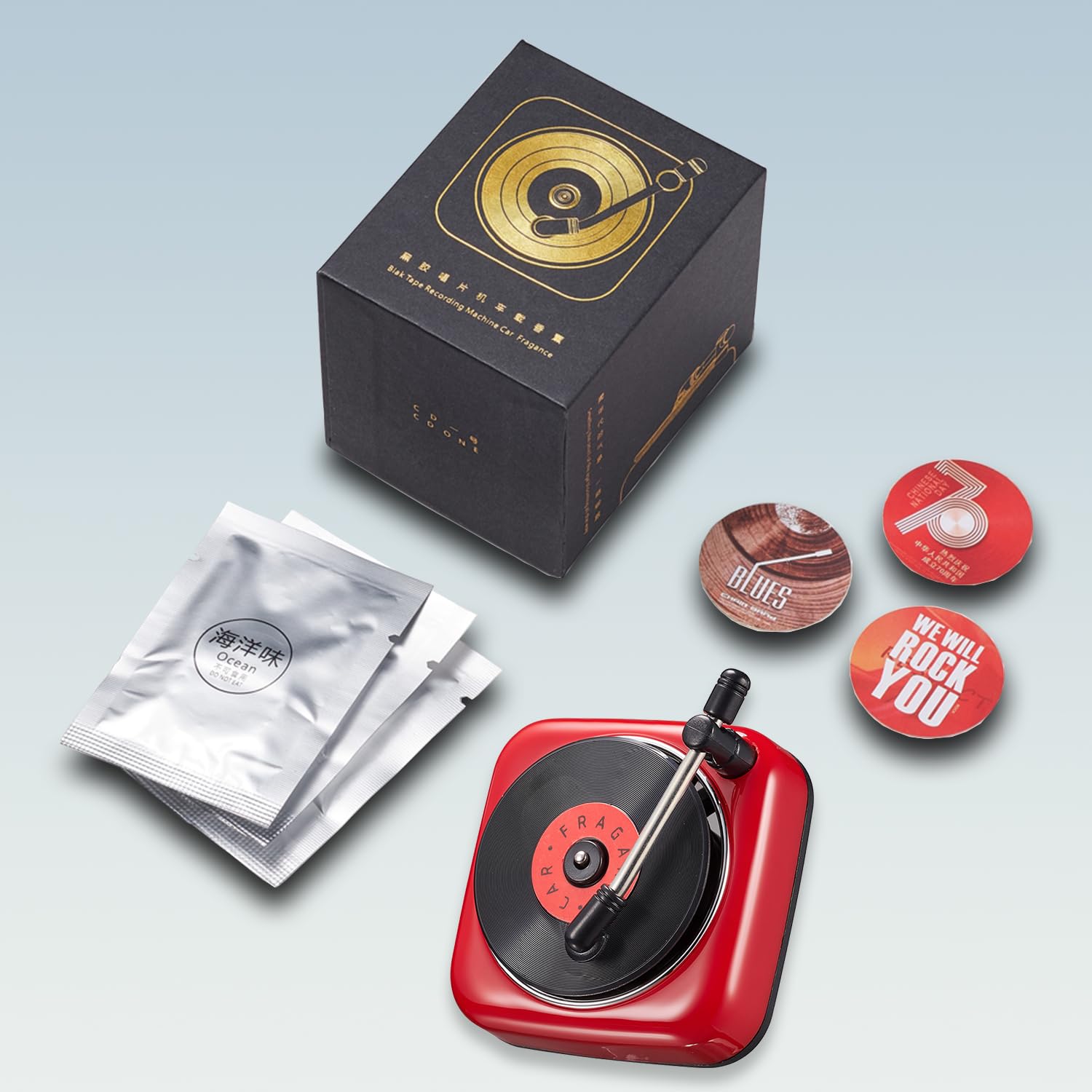 Car Air Freshener with Record Player Design - Vent Clip Scent Diffuser for AC Outlet | Perfect for Road Trips, Commuting & Car Interior Refresh (Red)