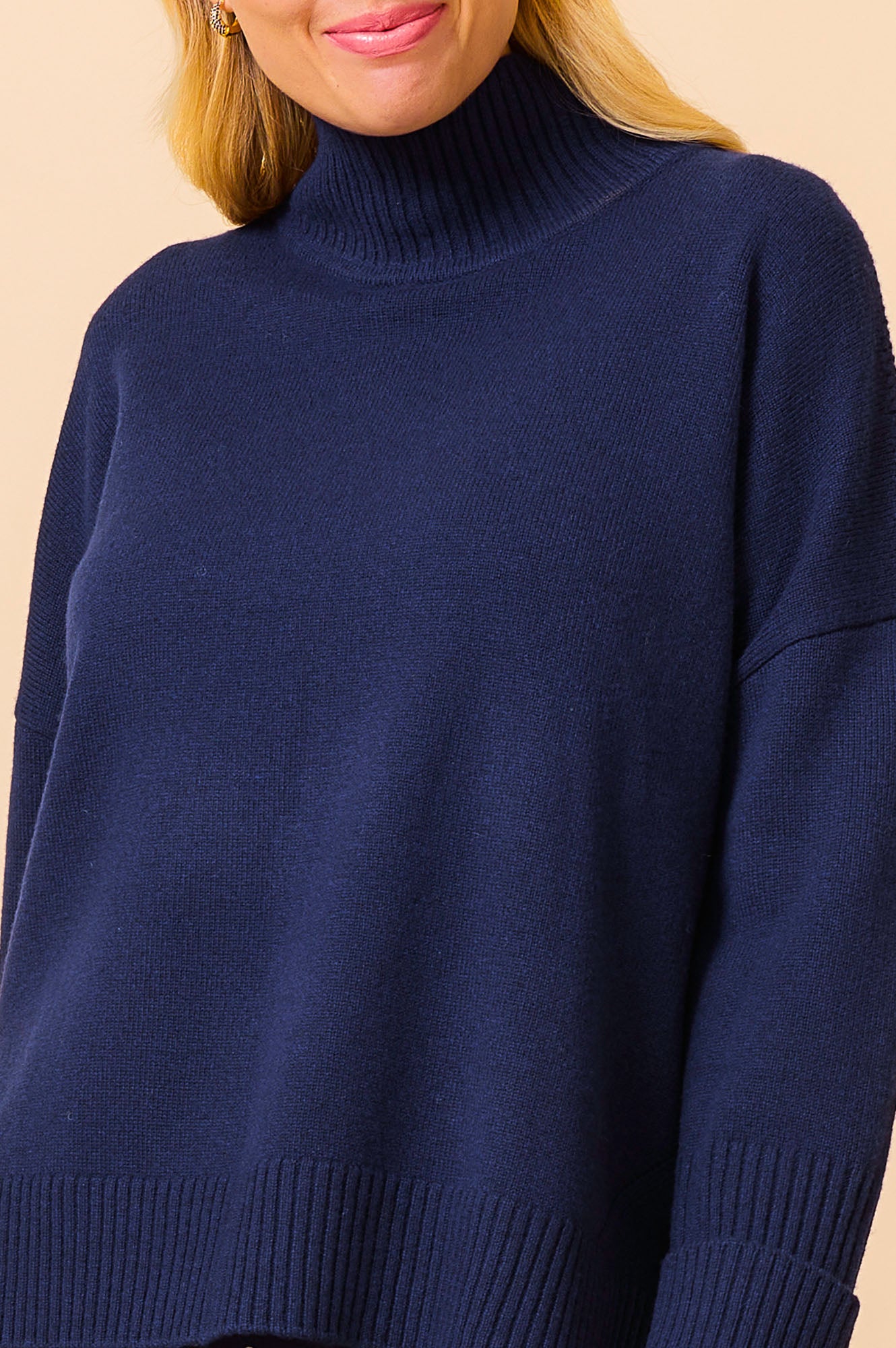 Premium Merino Wool Funnel Neck Sweater for Women & Men - Soft & Warm Winter Pullover - Navy Blue | Perfect for Outdoor Activities, Travel & Casual Wear