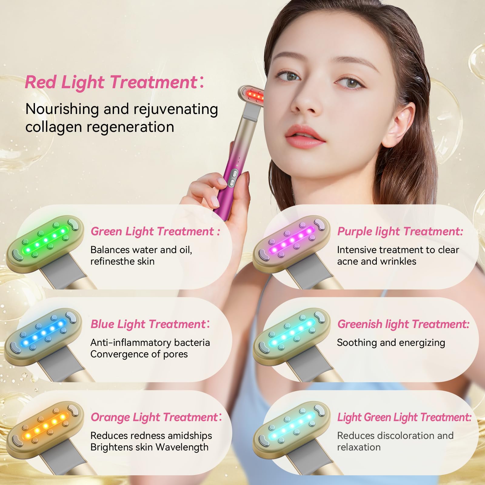7 in 1 Red Light Therapy Device for Face & Eye Care - Home Use Skincare Equipment with Red & Blue Light Modes (Gradient Purple Pink) - Perfect for Anti-Aging, Acne Treatment & Skin Rejuvenation at Home