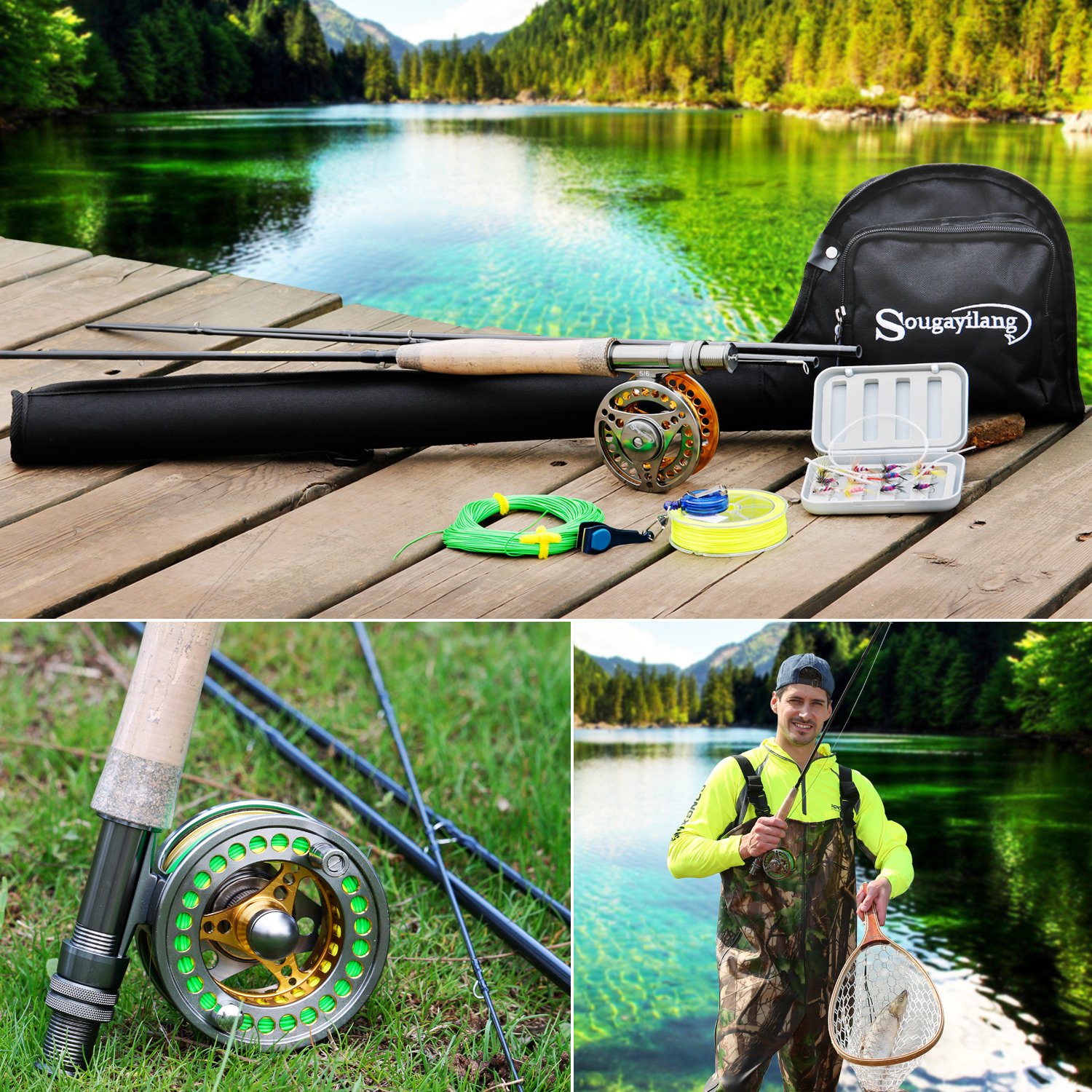 Sougayilang 4-Piece 9-Foot Lightweight Fly Fishing Rod - Ultra Portable Travel Fishing Pole for Trout, Salmon, Sunfish - Perfect for Backpacking, Camping & River Fishing Adventures