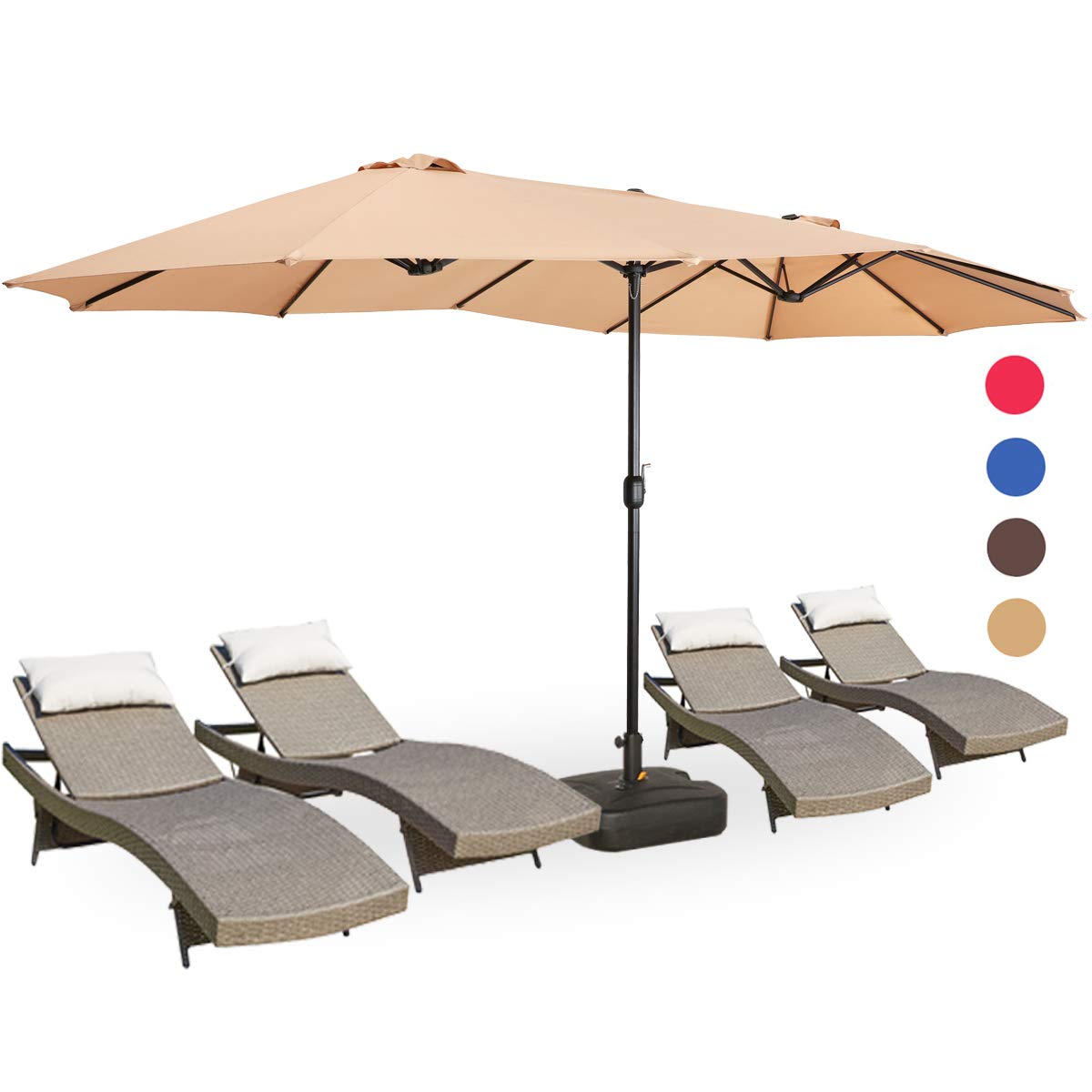 PatioFestival 15Ft Double-Sided Outdoor Market Umbrella with Crank Handle & Heavy Duty Base - Extra Large Sun Shade for Patio, Poolside, Backyard, and Commercial Use