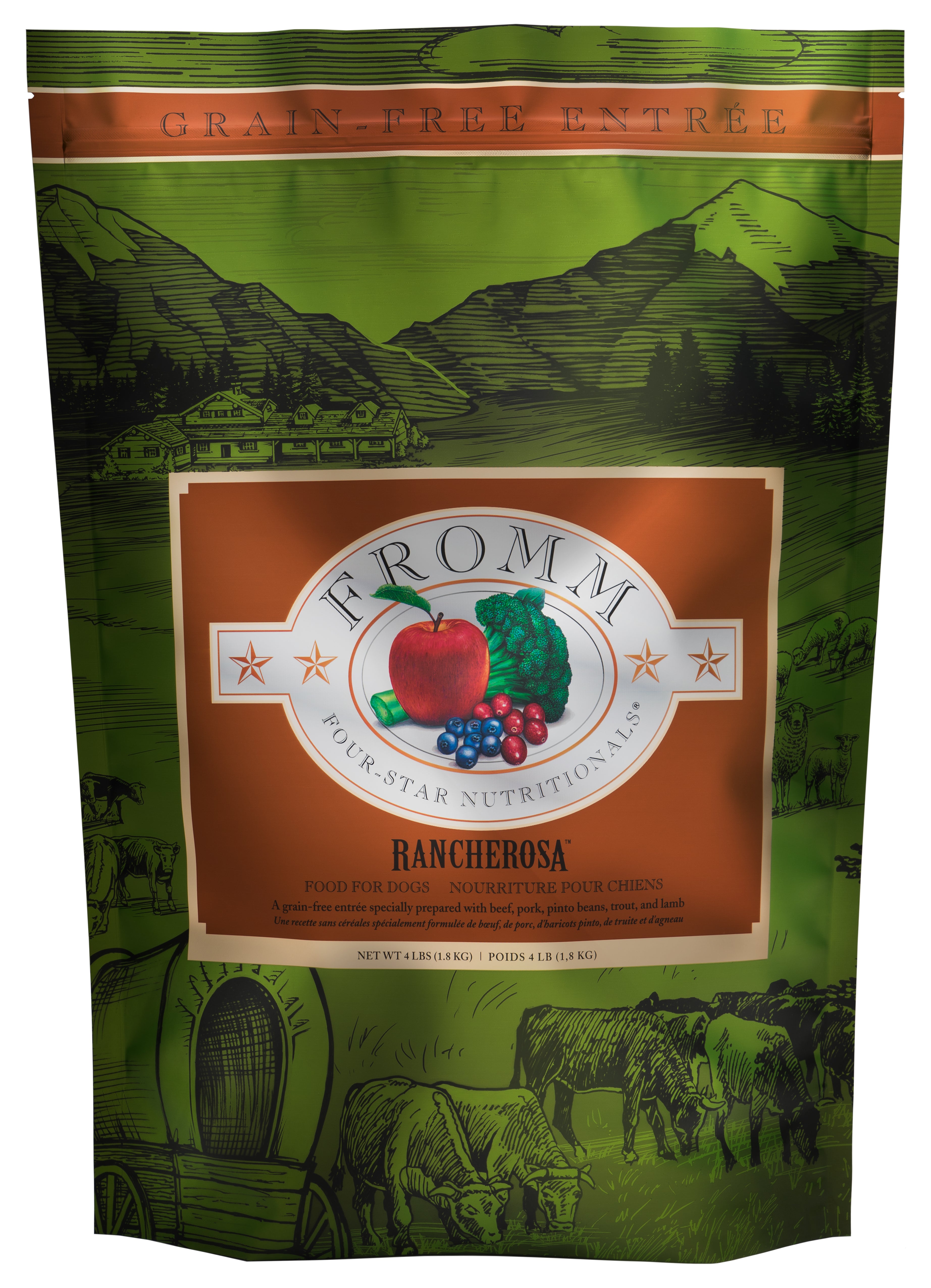 Fromm Four Star Grain Free Dry Dog Food - Rancherosa Recipe for Adult Dogs | High Protein, Natural Ingredients | Perfect for Active & Outdoor Dogs