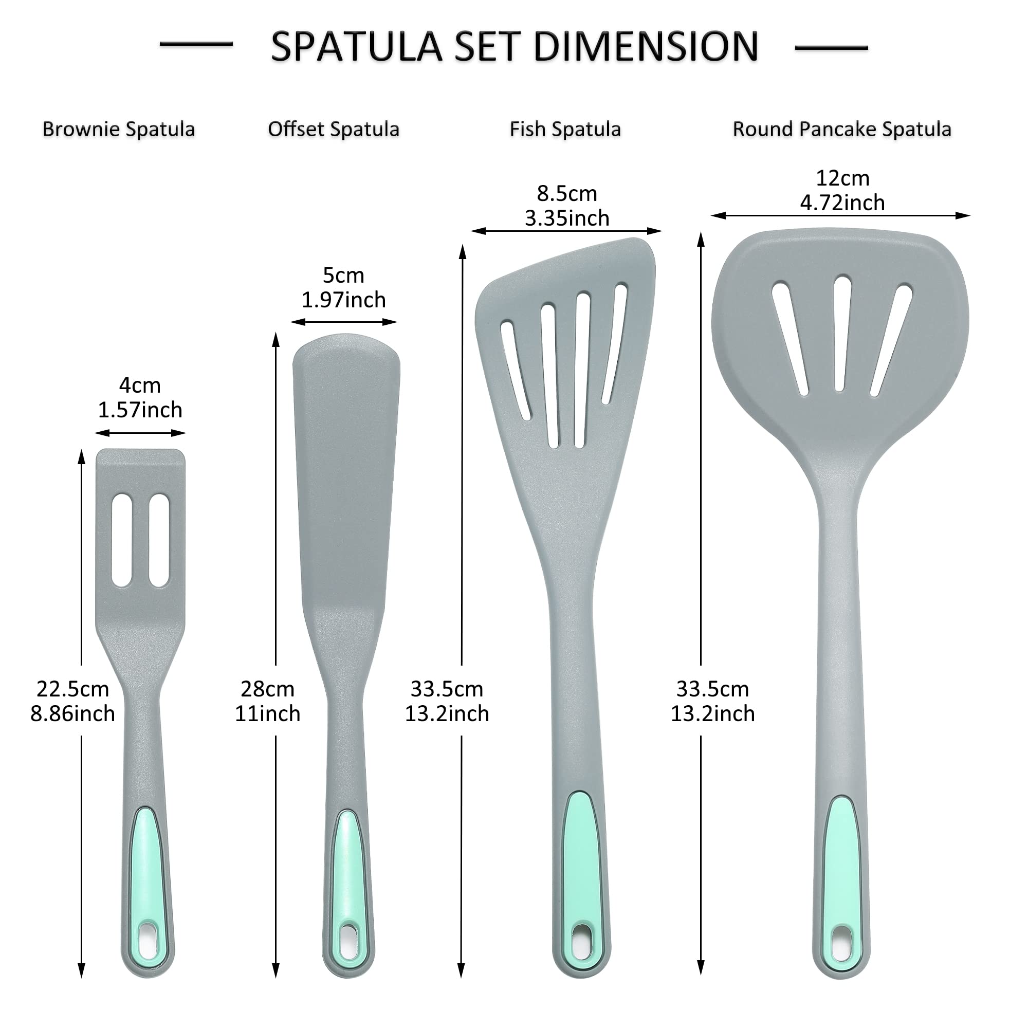 Premium Silicone Spatula Set of 4 - Heat-Resistant Nonstick Fish Spatula, Mini Brownie Server, Round Pancake Turner - Flexible & Dishwasher Safe Kitchen Utensils for Baking, Cooking & Serving | Perfect for Home Chefs & Bakers