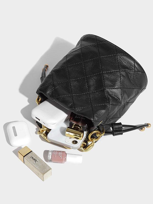 Lovevop Chain Rhombus Crossbody Mini Bucket Bag for Women - Stylish Small Shoulder Purse with Geometric Design, Perfect for Date Night, Shopping & Travel Accessories
