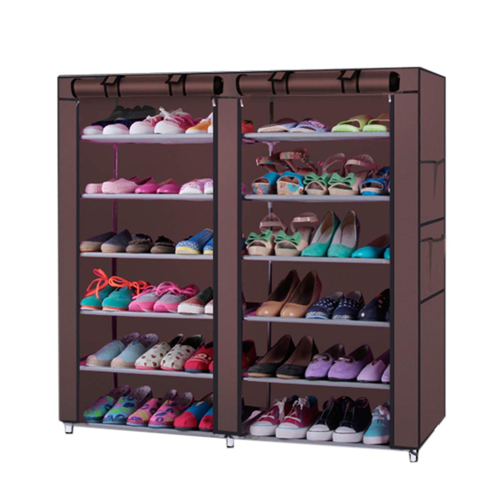 6-Tier Shoe Rack Organizer with Dustproof Cover - Free Standing Shoe Storage Cabinet for Closet & Entryway - Holds 40 Pairs of Shoes for Sneakers, High Heels & Boots - Space Saving Home Organization Solution for Bedroom, Hallway & Dorm (Coffee Brown)