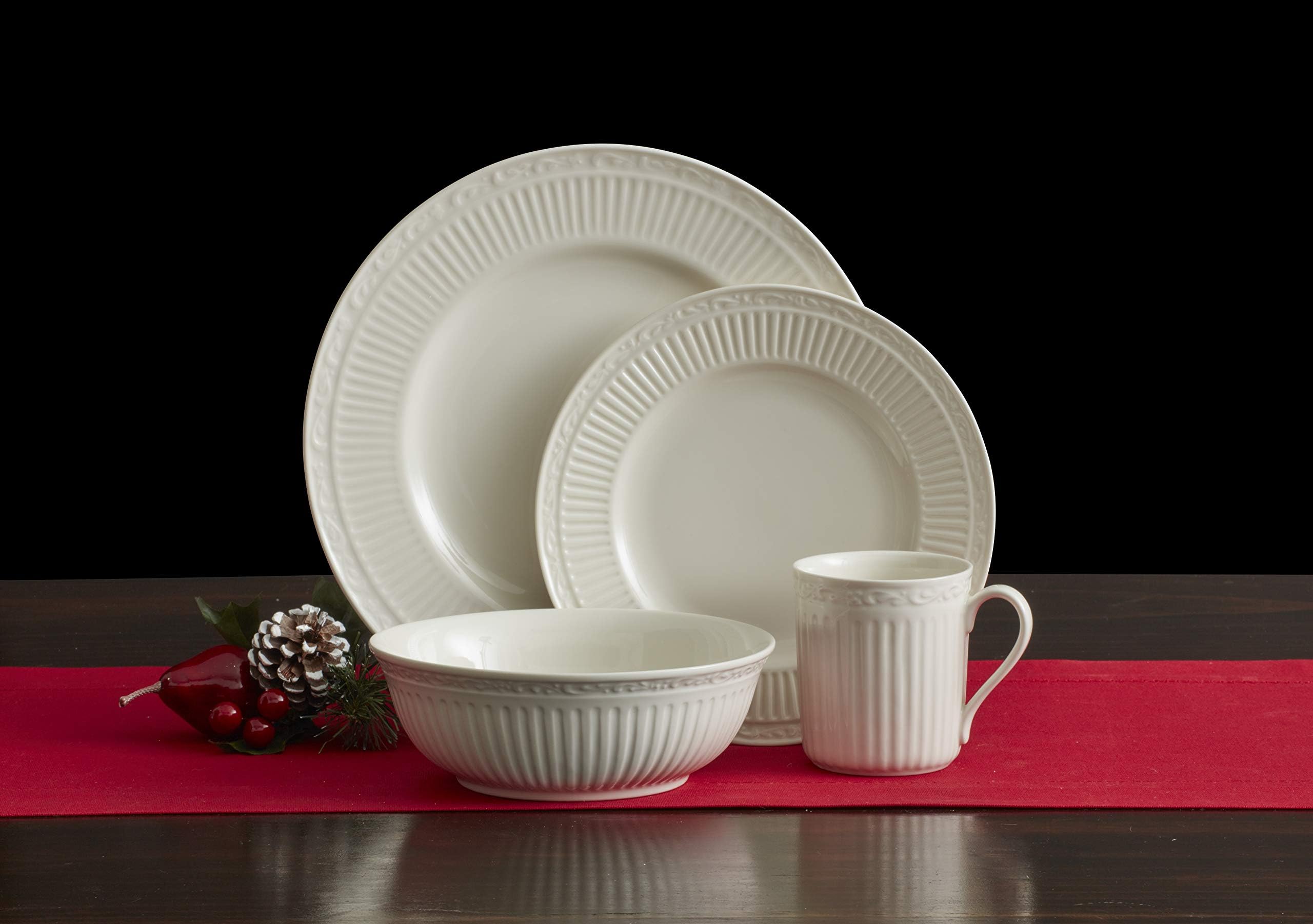 Mikasa Italian Countryside 16-Piece Dinnerware Set - Classic White Porcelain with Fluted Bands, Service for 4 - Dinner Plates, Salad Plates, Bowls & Mugs - Microwave & Dishwasher Safe - Perfect for Family Dinners, Entertaining Guests & Everyday Use