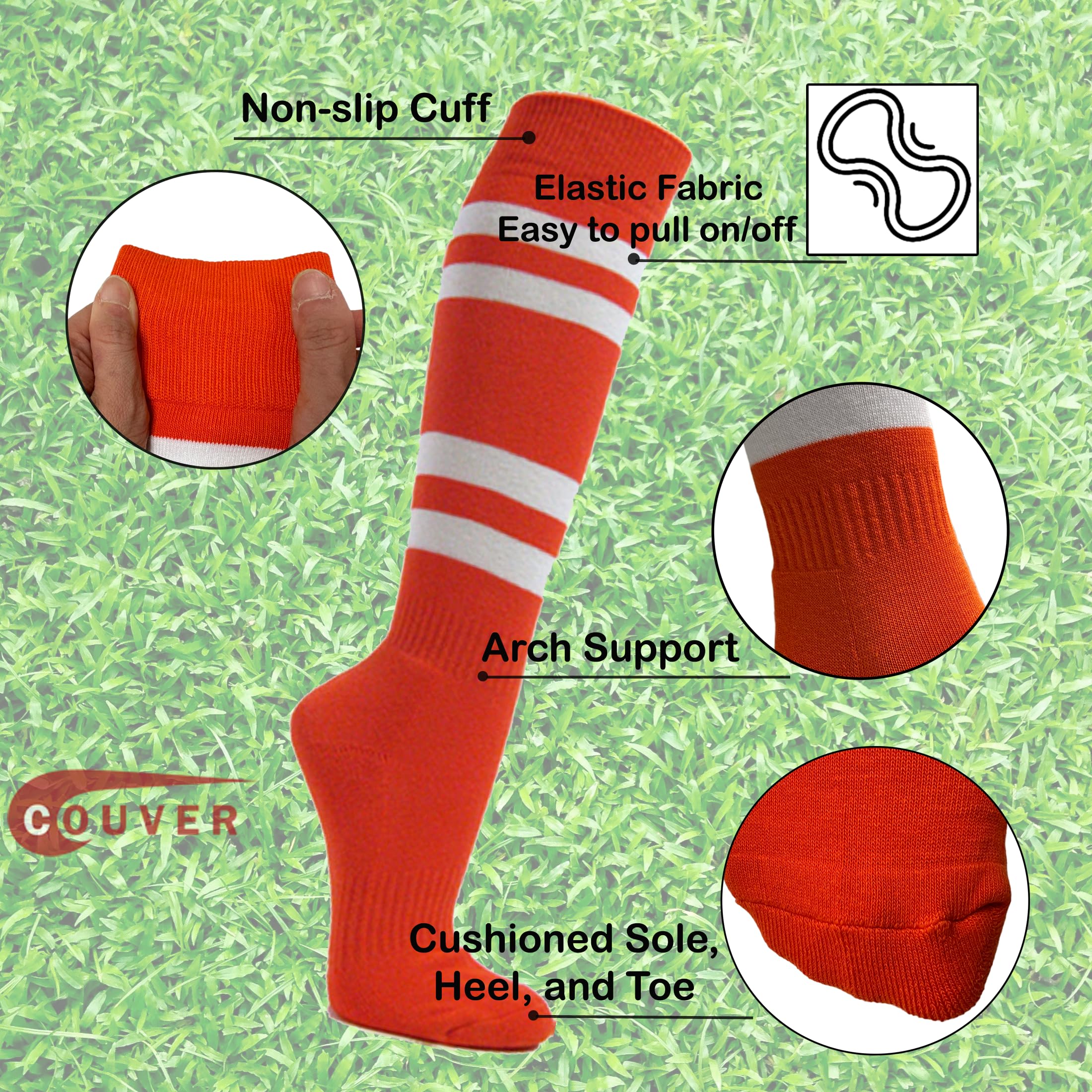COUVER Striped Knee High Soccer Socks for Men & Women - Breathable Athletic Socks for Running, Football, Sports & Workout - Perfect for Training, Games & Everyday Wear