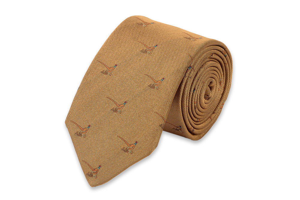 Elegant Pheasant Feather Necktie for Men - Gold Tone Luxury Tie for Weddings, Parties & Formal Events