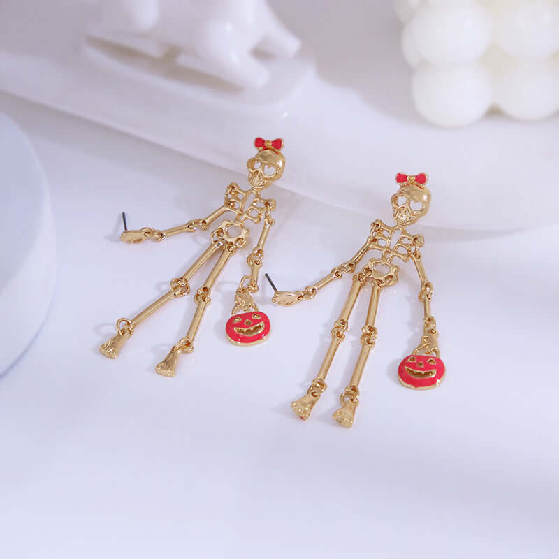 Halloween Wicked Death Skeleton Grunge Drop Earrings - Gothic Punk Jewelry for Women | Perfect for Halloween Parties, Cosplay & Alternative Fashion (Style 0728E)