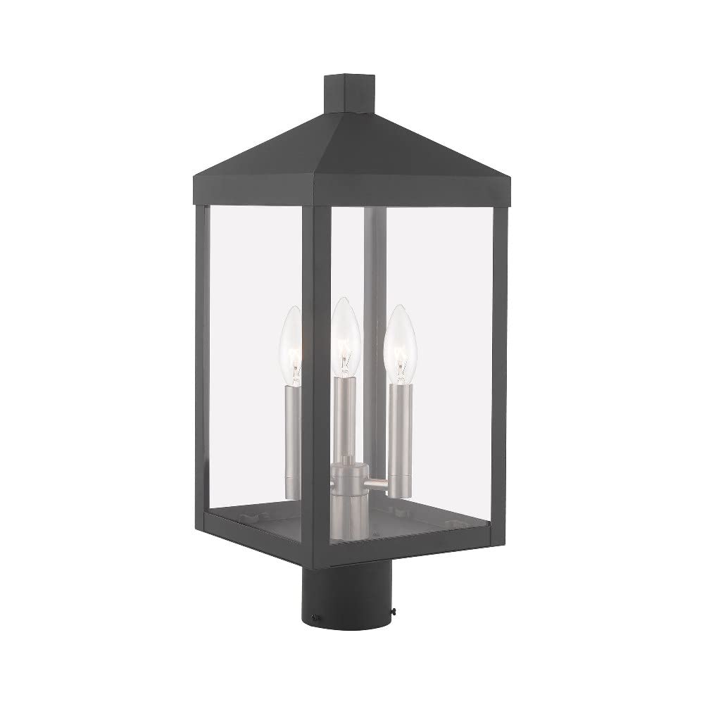 Livex Lighting 3-Light Bronze Outdoor Post Top Lantern - Weatherproof Brass Fixture for Porch, Patio, Garden & Pathway Lighting