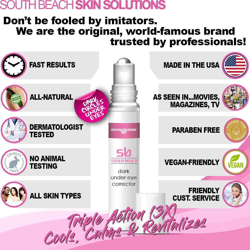 South Beach Dark Under Eye Corrector - Natural Salon Strength Anti-Aging Eye Cream for Dark Circles, Puffiness & Bags | Hydrating Treatment for Tired Eyes | Safe, Chemical-Free Formula | Perfect for Daily Use & Nighttime Skincare Routine