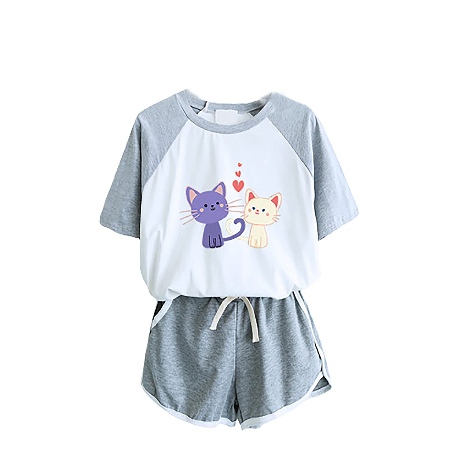 Women's Summer Lounge Sets - Casual Cute Printed Crewneck Short Sleeve Tops & Shorts 2-Piece Outfits | Soft Cotton Tracksuits for Home, Vacation & Beach | Perfect for Relaxing, Lounging & Travel
