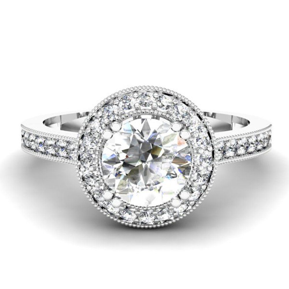 1.15 Cttw 14K White Gold Round Diamond Halo Engagement Ring for Women - Dazzlingrock Bridal Collection (Perfect for Proposals, Weddings & Anniversary Gifts)