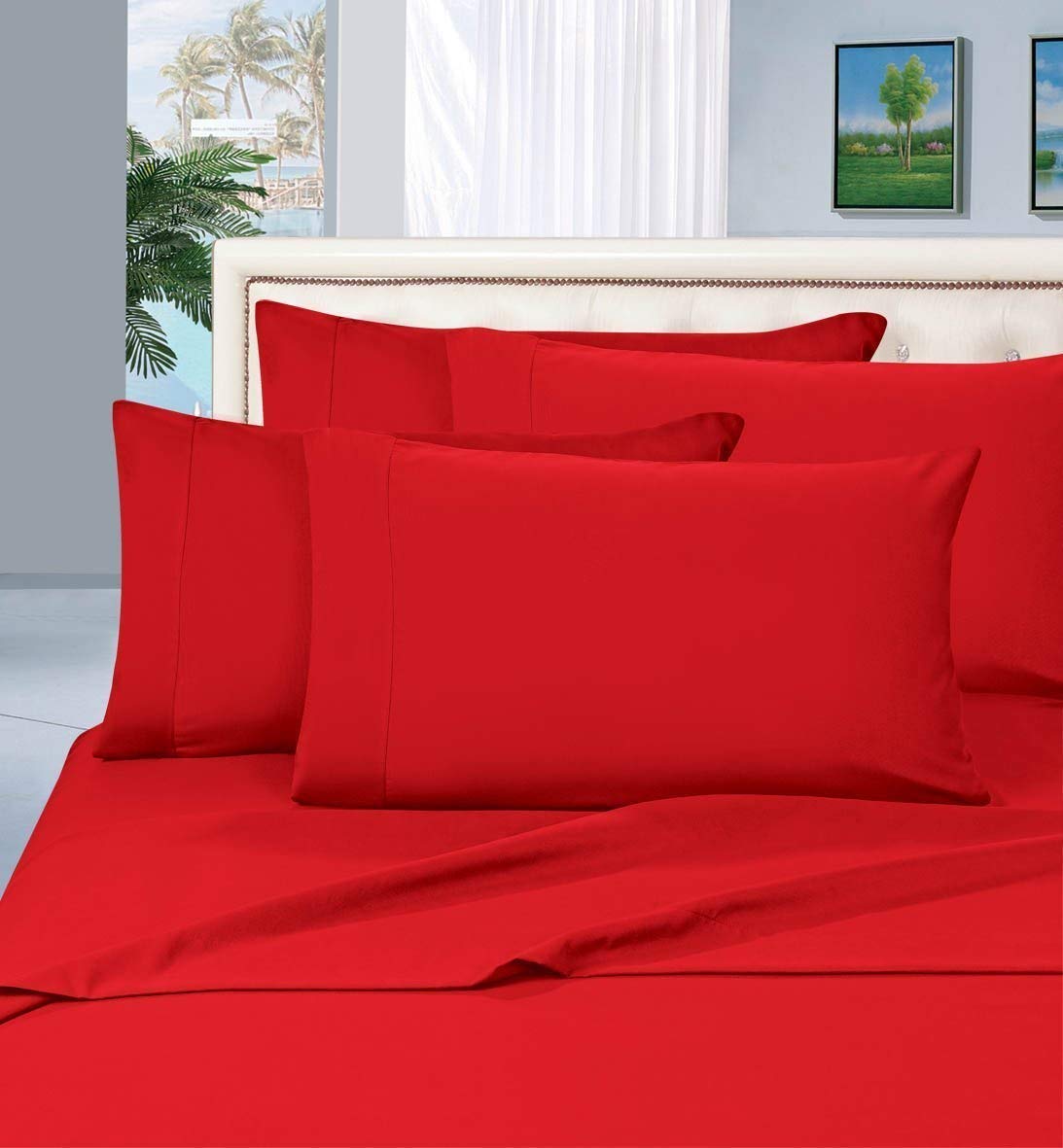 4PCs Twin 24'' Deep Pocket Bed Sheet Set - 100% Cotton Luxury Sateen Weave Soft & Breathable Bedding - Solid Red Color for Cozy Sleep - Perfect for Guest Rooms, Dorms & Kids' Bedrooms