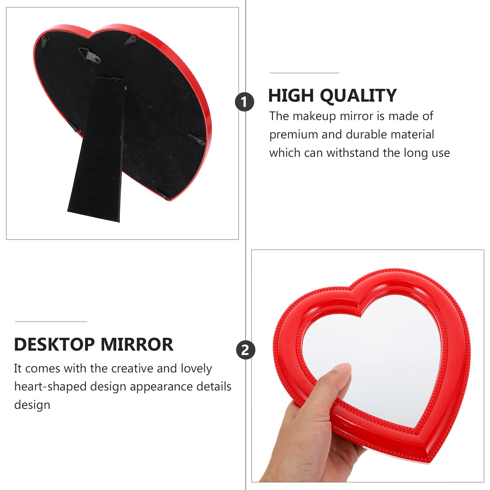 HEALLILY 1pc Heart-Shaped Makeup Mirror - Portable Travel Vanity Mirror with Soft Fleece Backing for Home, Bedroom, and On-The-Go Beauty Touch Ups