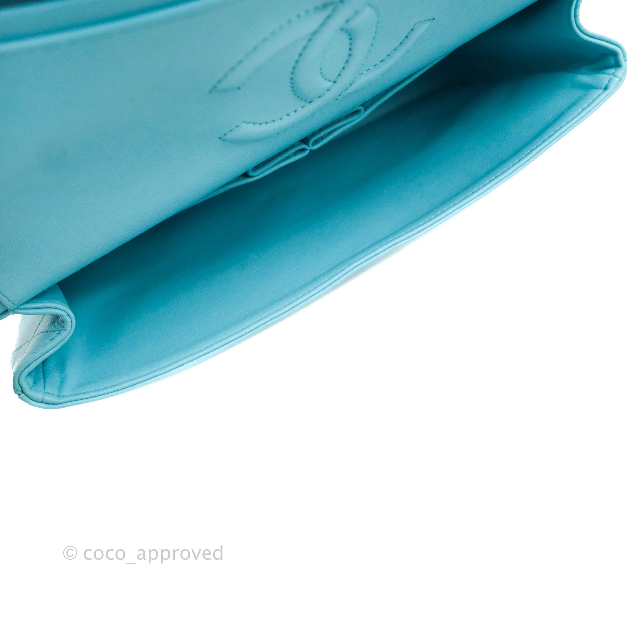 Chanel Classic Medium Double Flap Bag in Tiffany Neon Blue Lambskin with Silver Hardware 21S Collection - Perfect for Evening Events & Luxury Fashion Accessories