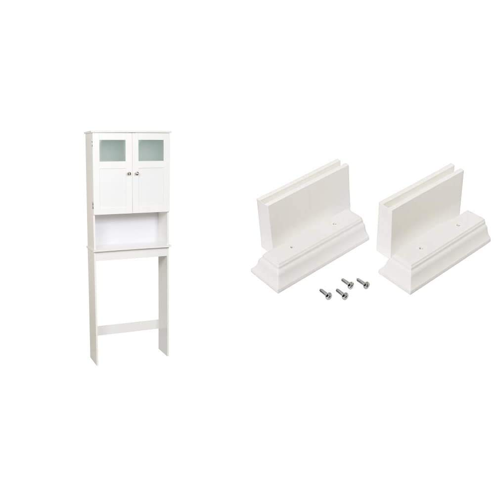 Zenna Home Over The Toilet Bathroom Spacesaver with Glass Windows & Leg Extension, White - Perfect for Small Bathroom Storage and Organization
