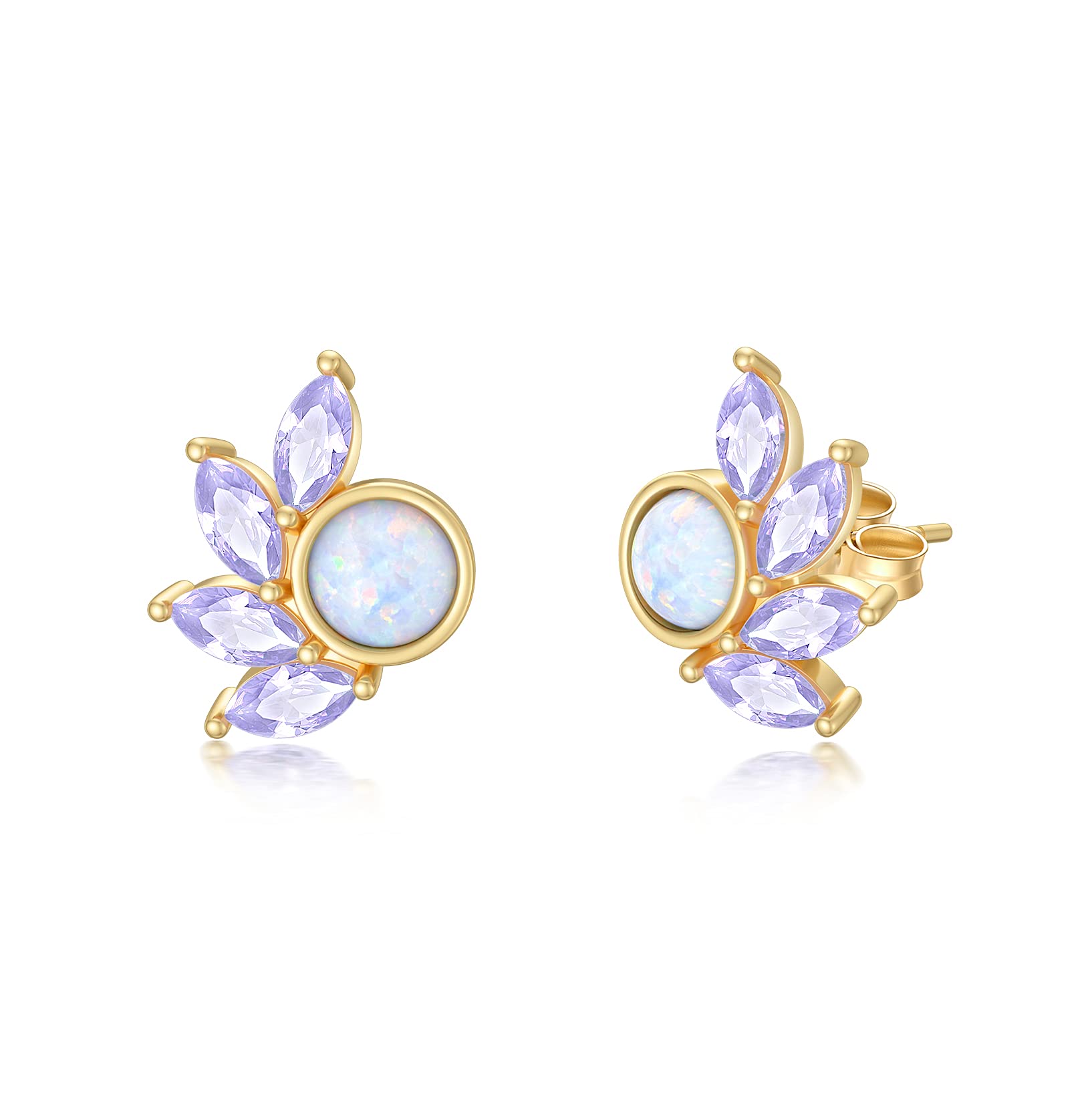 14K Solid Yellow Gold Opal Earrings for Women - Flower, Triangle, Star & Vintage Opal Stud Earrings | Elegant Opal Jewelry Gifts for Birthday, Anniversary & Special Occasions