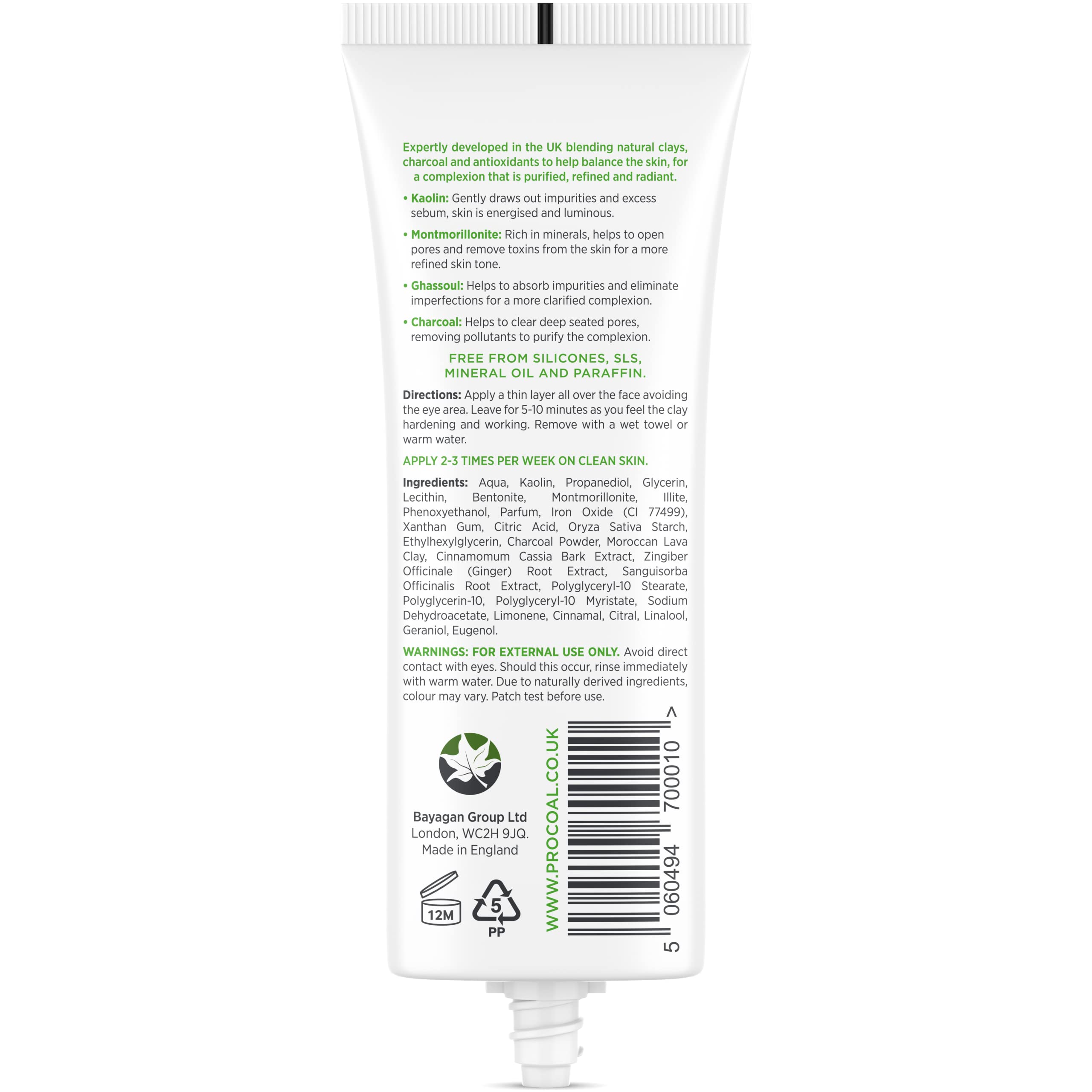 Procoal Charcoal Face Mask for Men & Women - Deep Cleansing Clay Mask for Clogged Pores, Blackheads & Excess Oil - 70ml Detoxifying Skincare with 100% Recyclable Packaging (Cruelty-Free, Made in UK) - Perfect for Acne-Prone Skin & Weekly Detox Routine