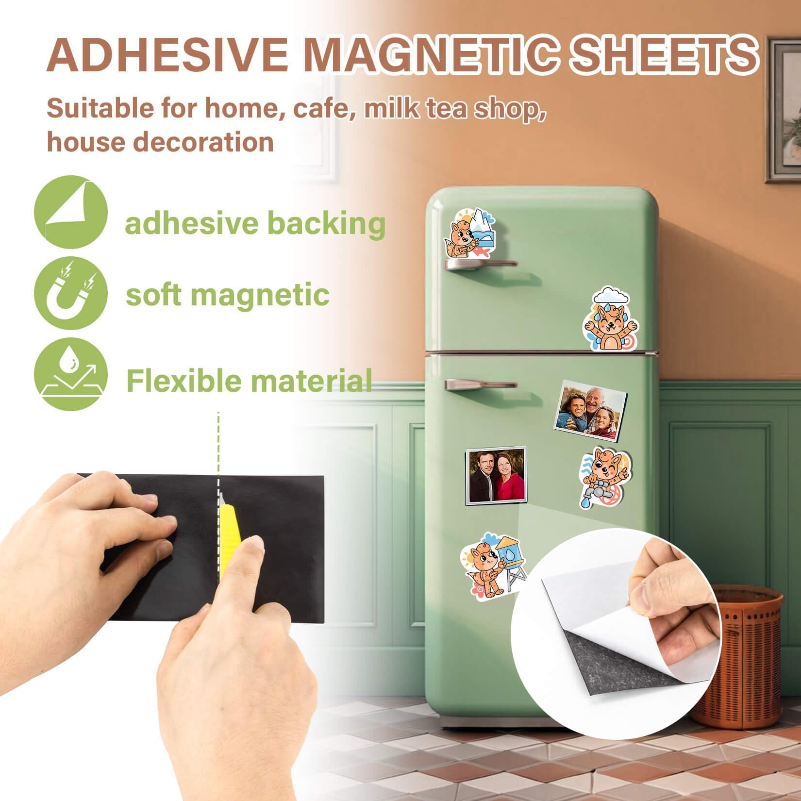 Self-Adhesive Magnetic Sheets - Cuttable Magnet Sticker Paper for Fridge, Whiteboard & DIY Projects - Flexible Magnetic Adhesive for Classroom, Office & Home Organization (10 Pack)